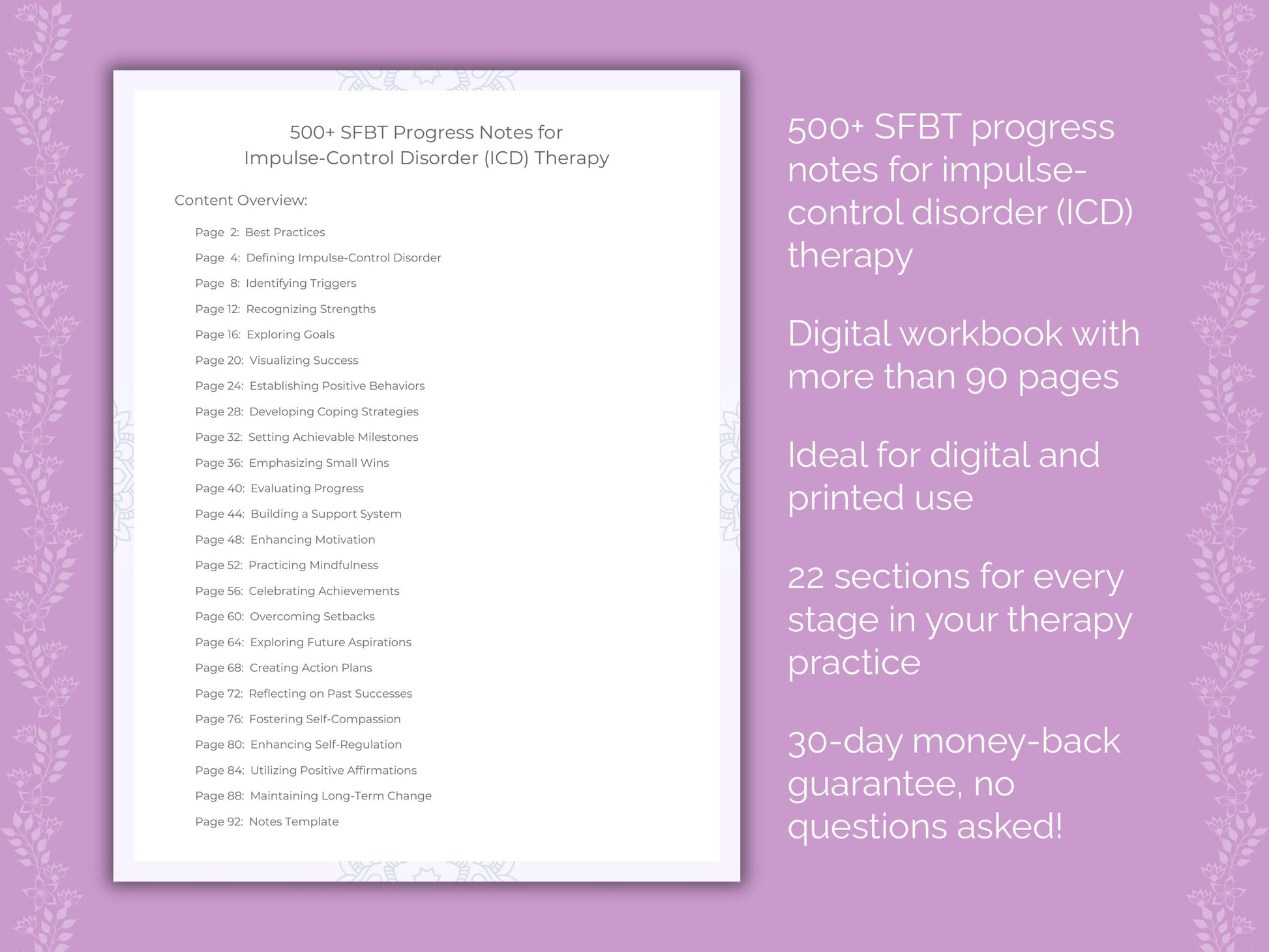 Impulse-Control Disorder (ICD) Solution-Focused Brief Therapy (SFBT) Therapist Worksheets