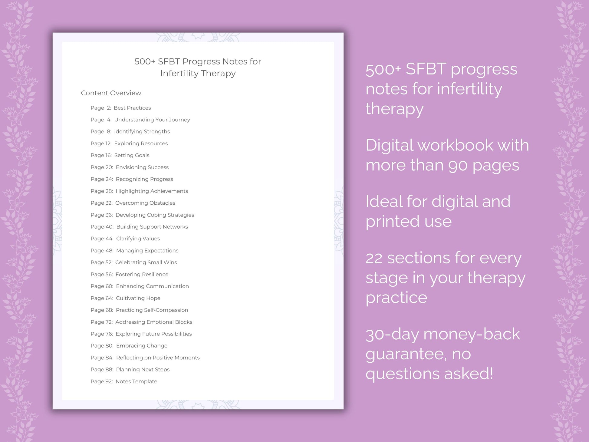 Infertility Solution-Focused Brief Therapy (SFBT) Therapist Worksheets