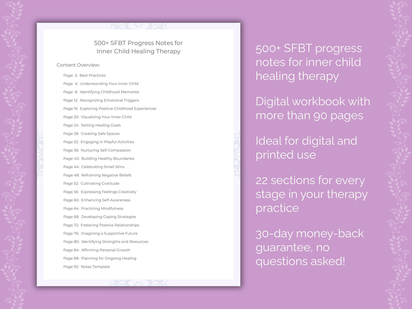 Inner Child Healing Solution-Focused Brief Therapy (SFBT) Therapist Worksheets