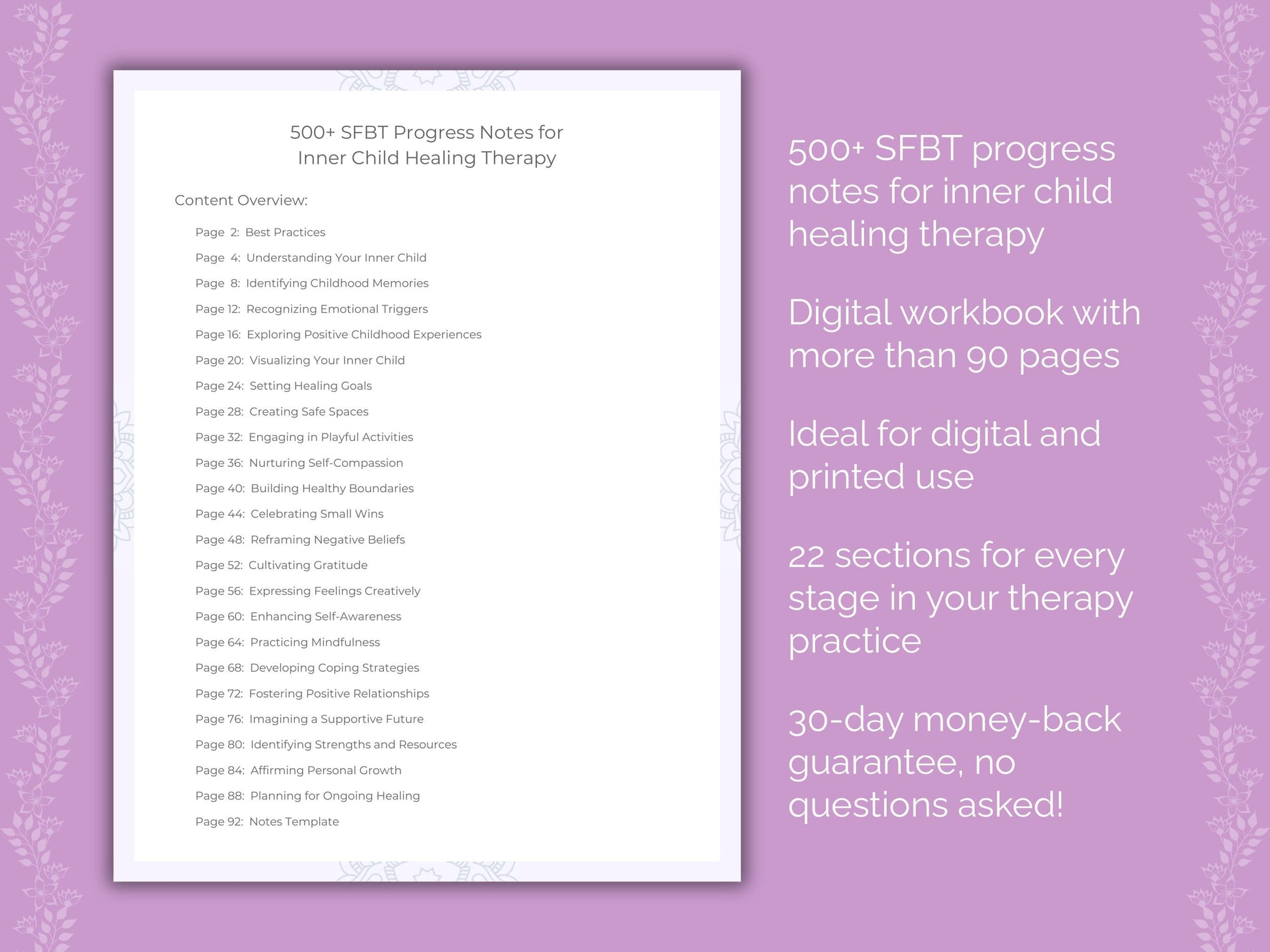 Inner Child Healing Solution-Focused Brief Therapy (SFBT) Therapist Worksheets