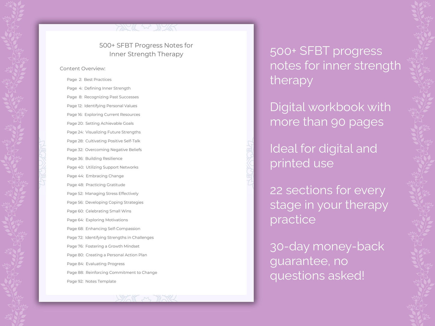 Inner Strength Solution-Focused Brief Therapy (SFBT) Therapist Worksheets