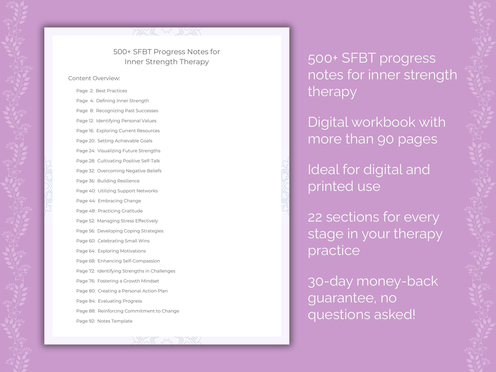 Inner Strength Solution-Focused Brief Therapy (SFBT) Therapist Worksheets