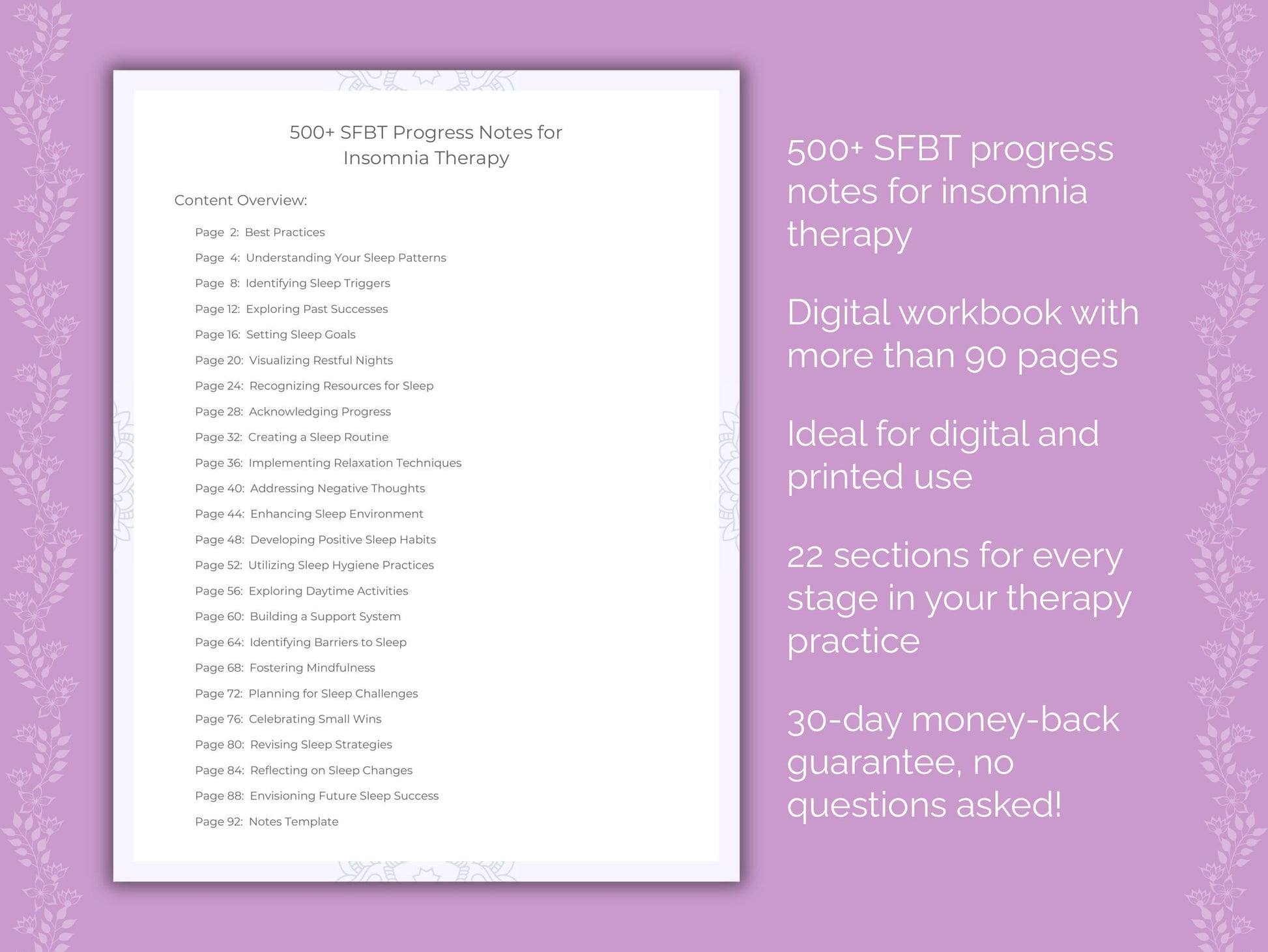 Insomnia Solution-Focused Brief Therapy (SFBT) Therapist Worksheets