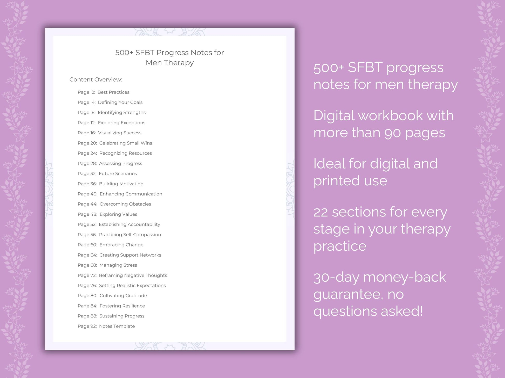 Men Solution-Focused Brief Therapy (SFBT) Therapist Worksheets