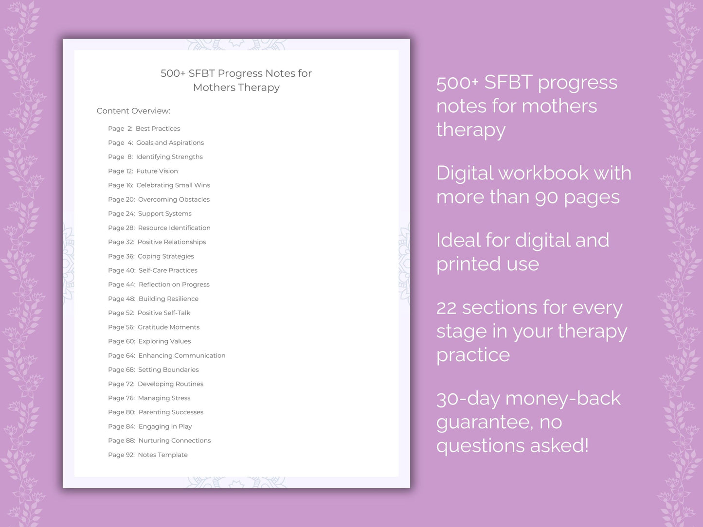 Mothers Solution-Focused Brief Therapy (SFBT) Therapist Worksheets