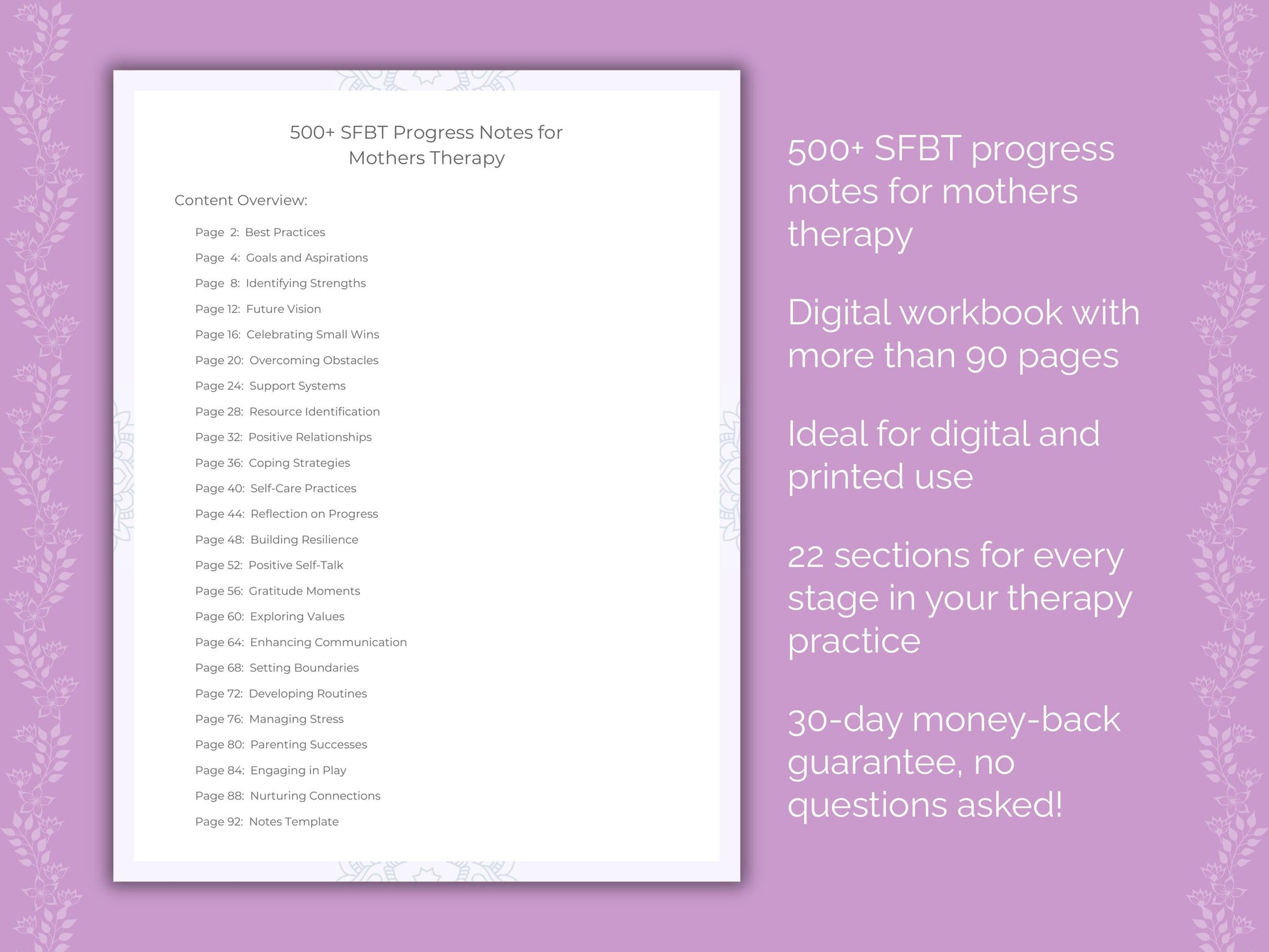 Mothers Solution-Focused Brief Therapy (SFBT) Therapist Worksheets