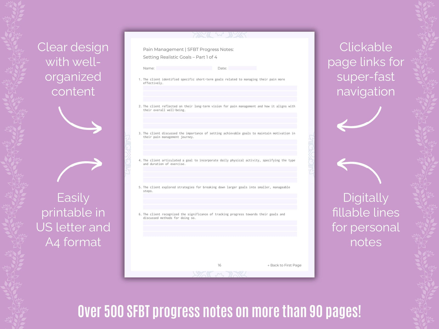 Pain Management Solution-Focused Brief Therapy (SFBT) Counseling Templates