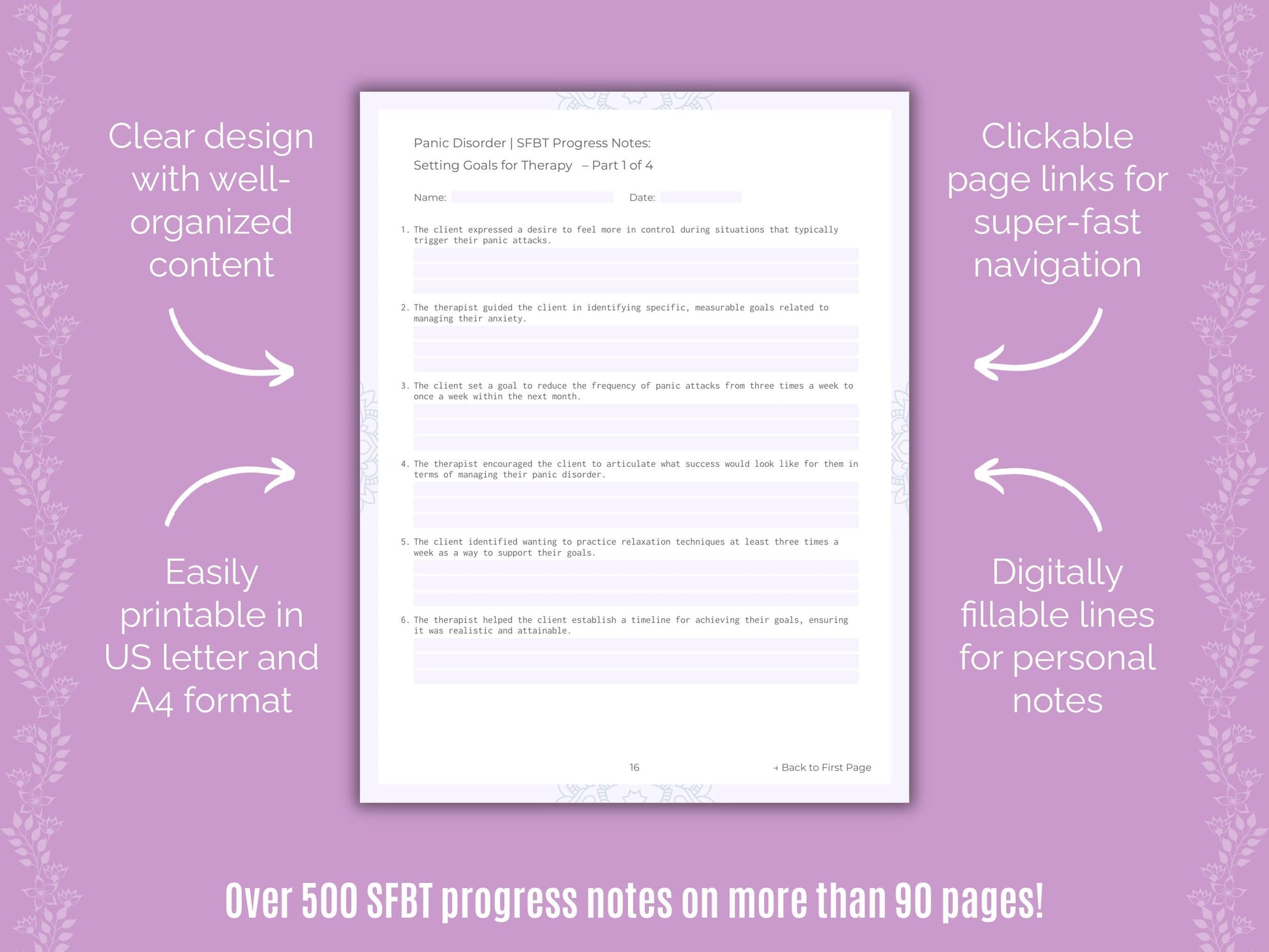 Panic Disorder Solution-Focused Brief Therapy (SFBT) Counseling Templates