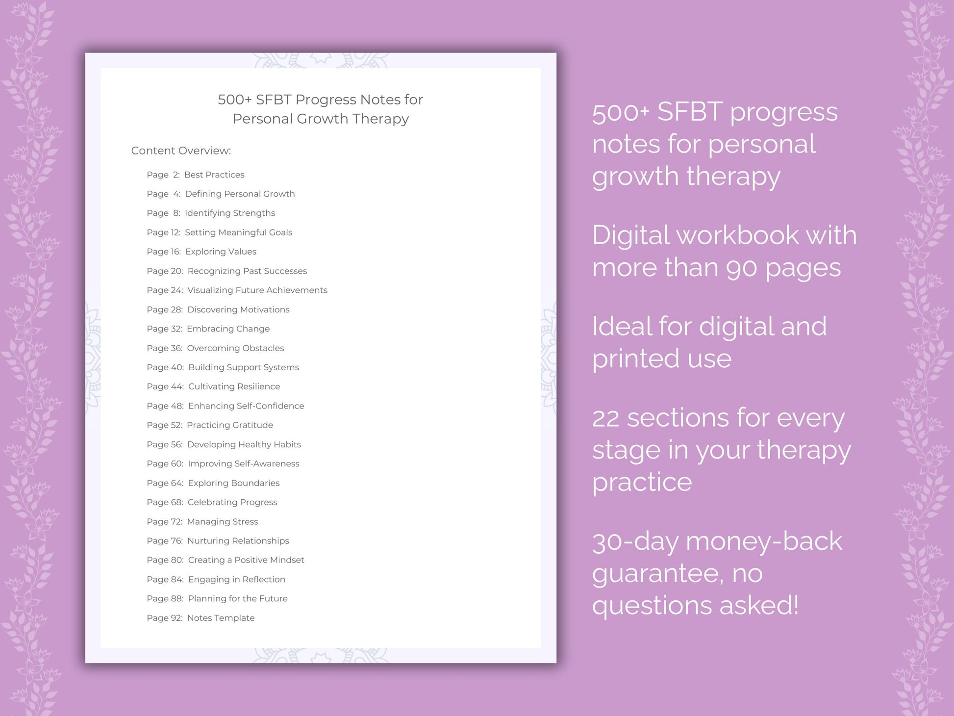 Personal Growth Solution-Focused Brief Therapy (SFBT) Therapist Worksheets