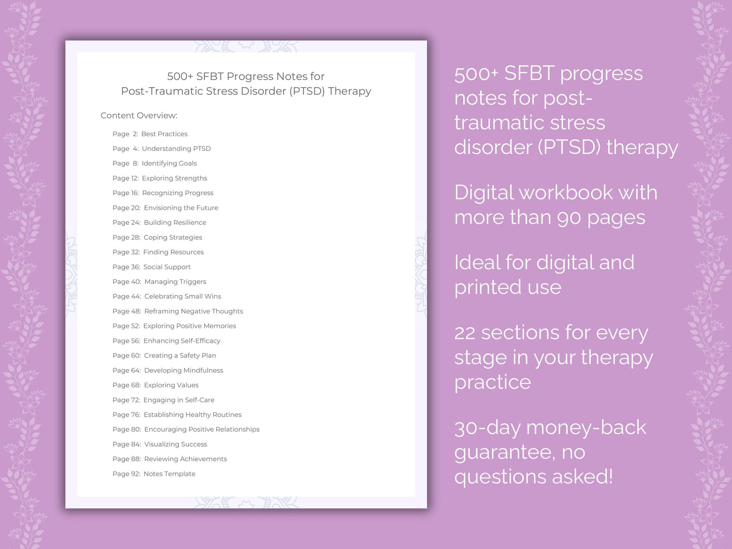 Post-Traumatic Stress Disorder (PTSD) Solution-Focused Brief Therapy (SFBT) Therapist Worksheets