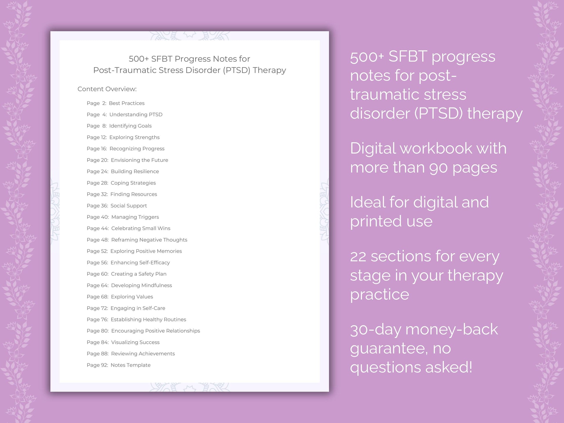 Post-Traumatic Stress Disorder (PTSD) Solution-Focused Brief Therapy (SFBT) Therapist Worksheets
