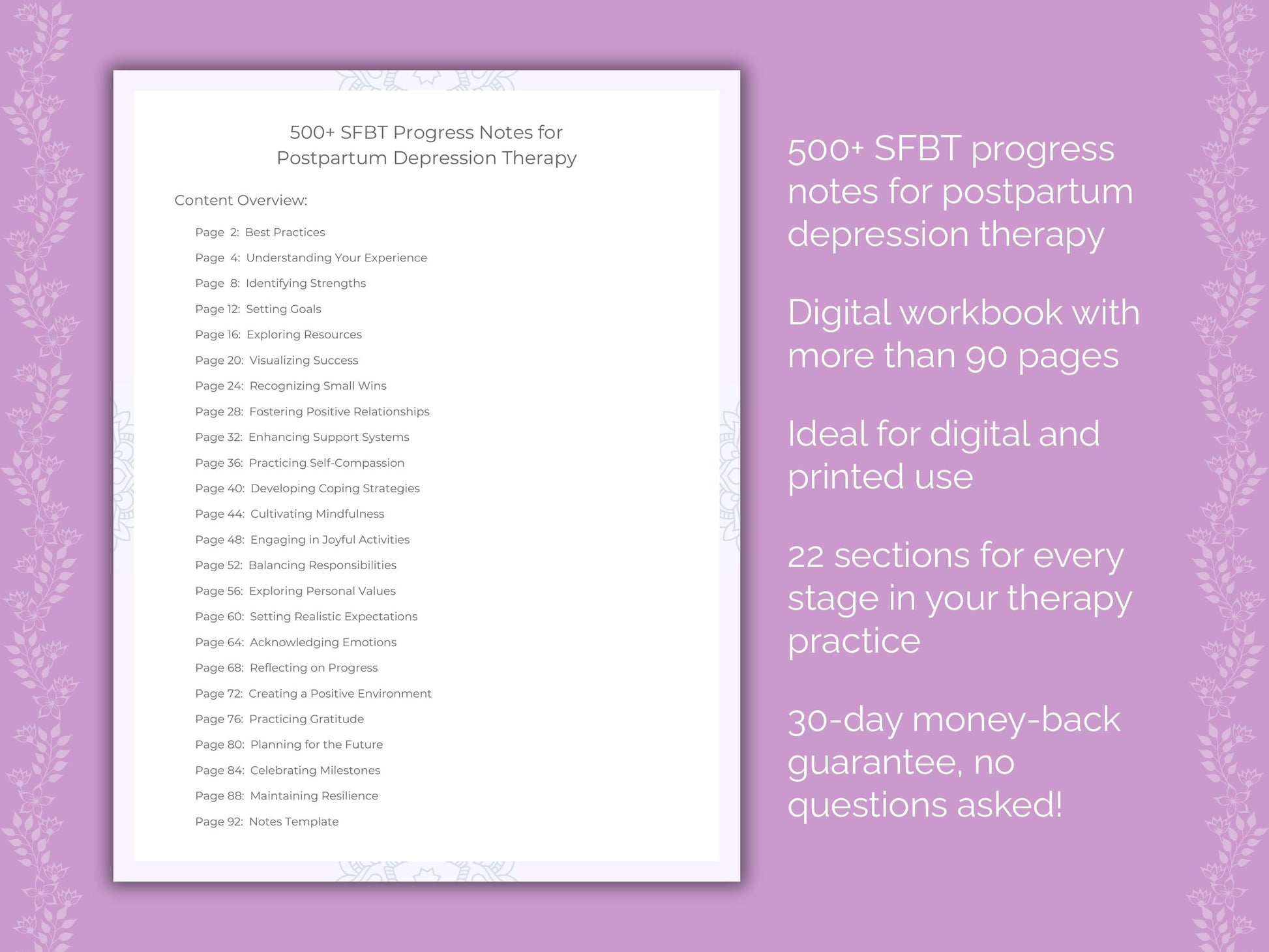 Postpartum Depression Solution-Focused Brief Therapy (SFBT) Therapist Worksheets