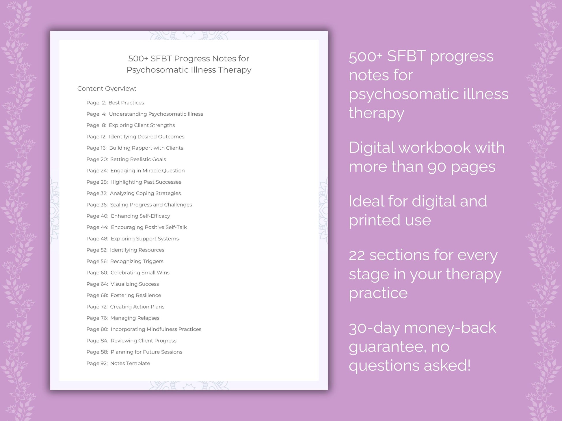 Psychosomatic Illness Solution-Focused Brief Therapy (SFBT) Therapist Worksheets