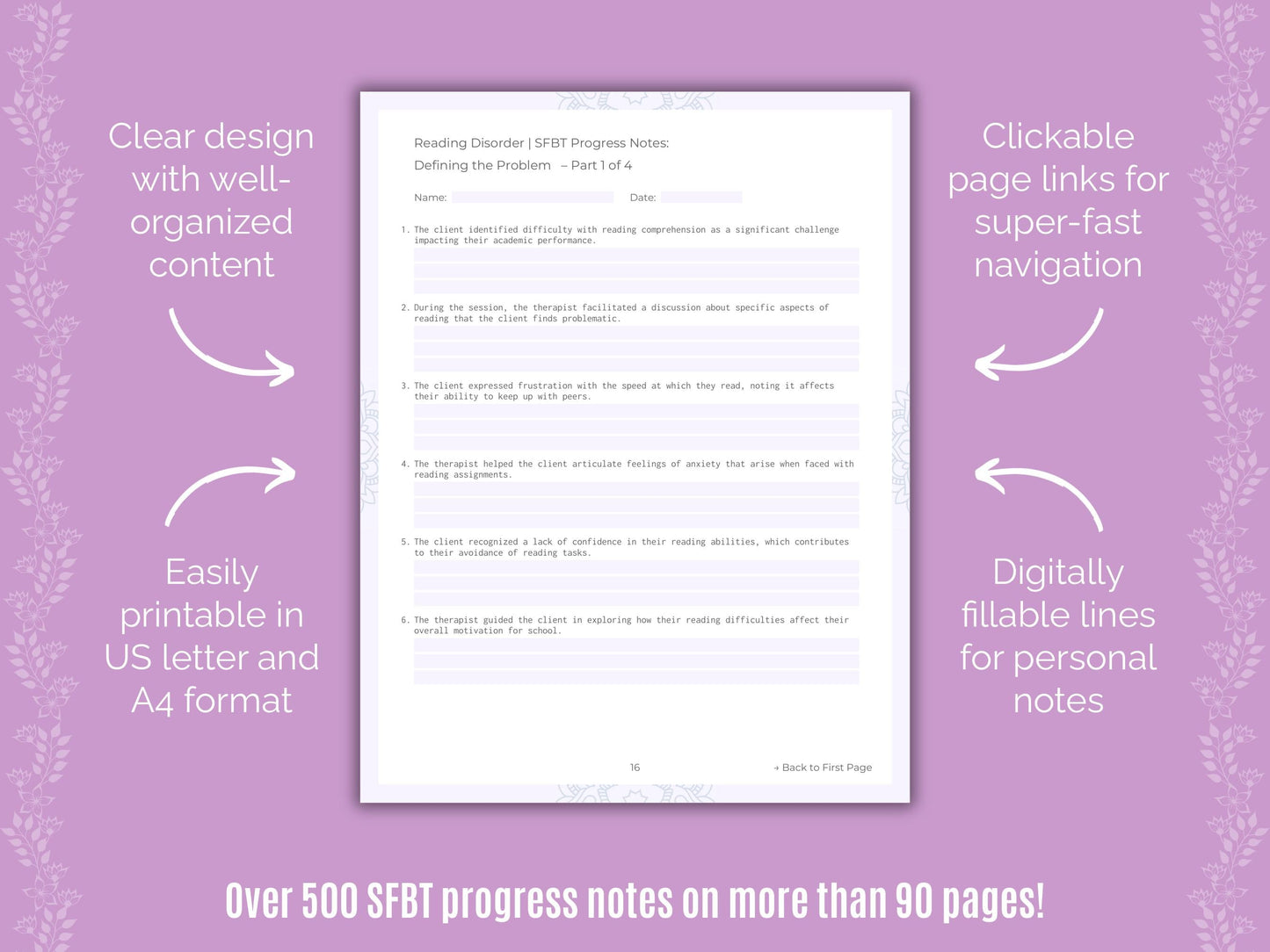 Reading Disorder Solution-Focused Brief Therapy (SFBT) Counseling Templates