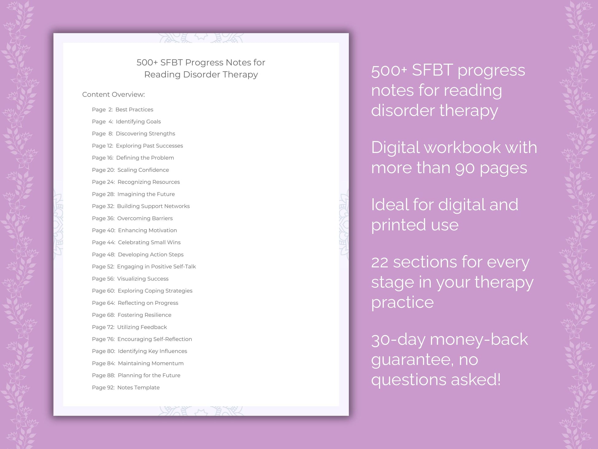 Reading Disorder Solution-Focused Brief Therapy (SFBT) Therapist Worksheets
