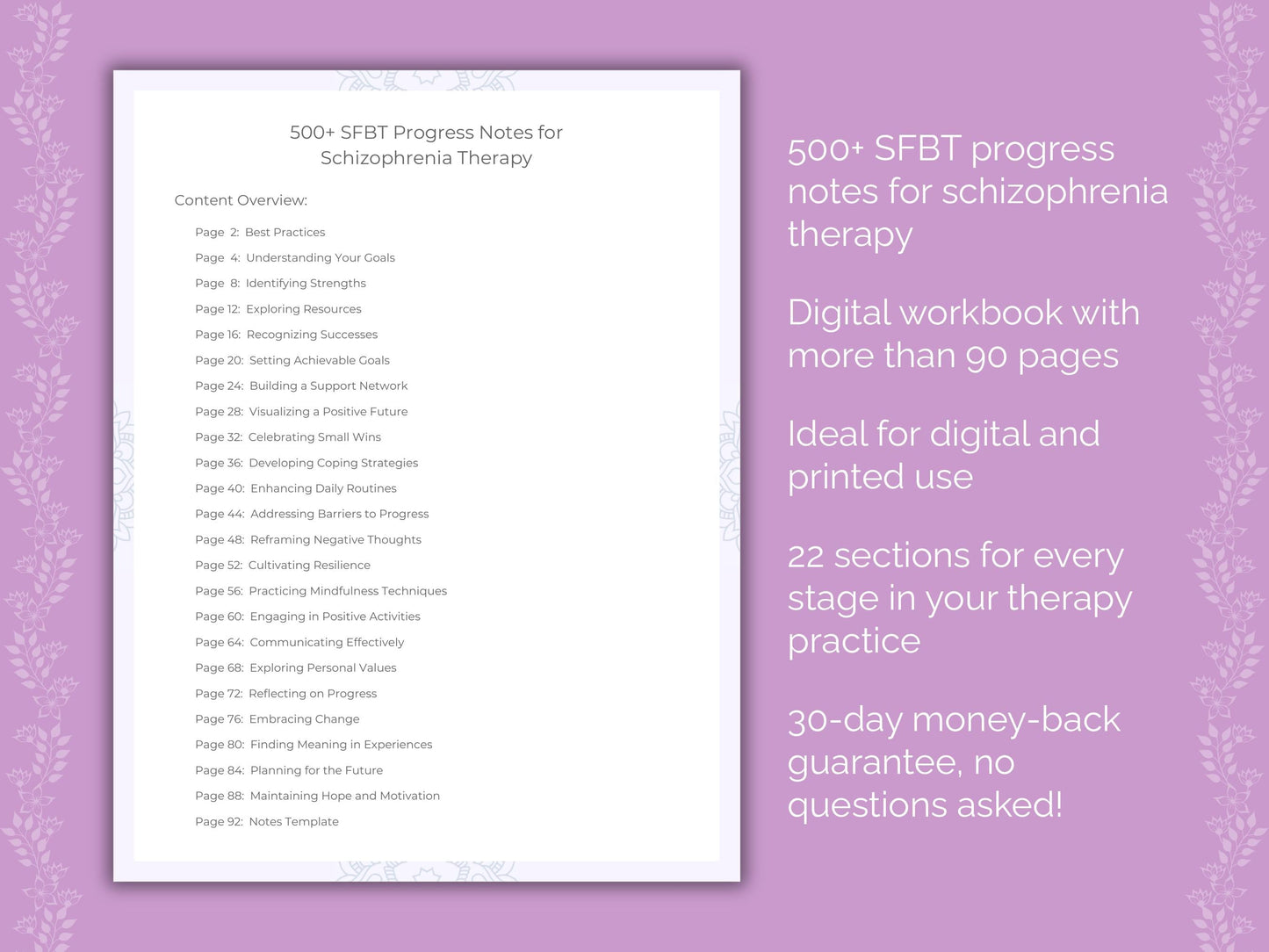 Schizophrenia Solution-Focused Brief Therapy (SFBT) Therapist Worksheets