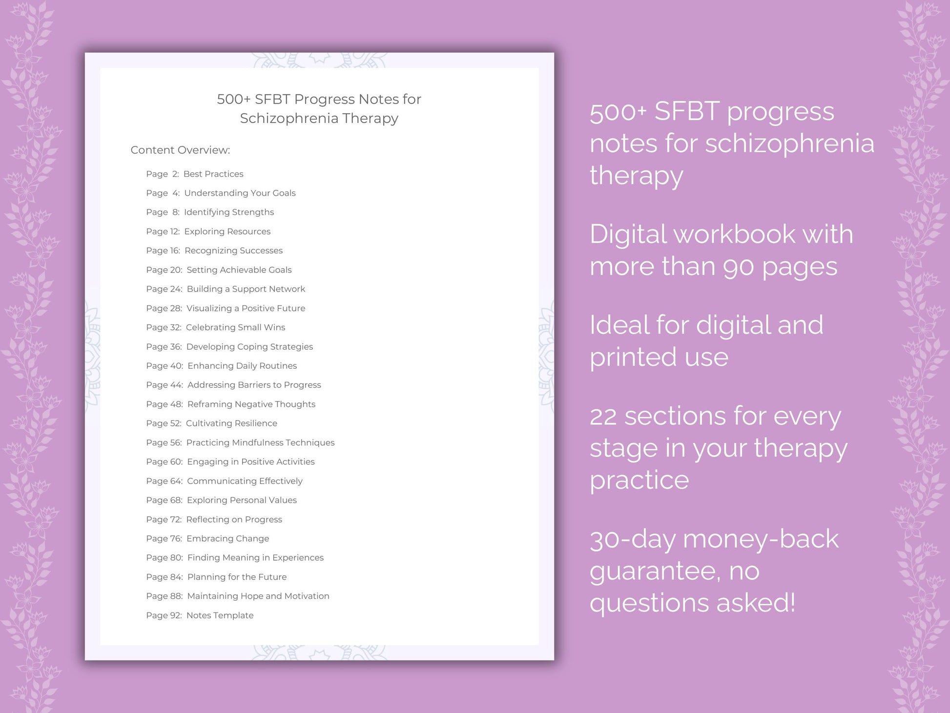 Schizophrenia Solution-Focused Brief Therapy (SFBT) Therapist Worksheets
