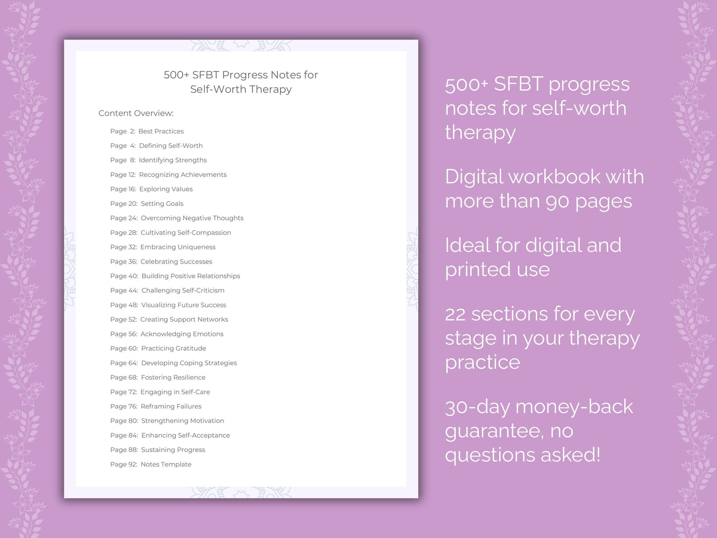 Self-Worth Solution-Focused Brief Therapy (SFBT) Therapist Worksheets