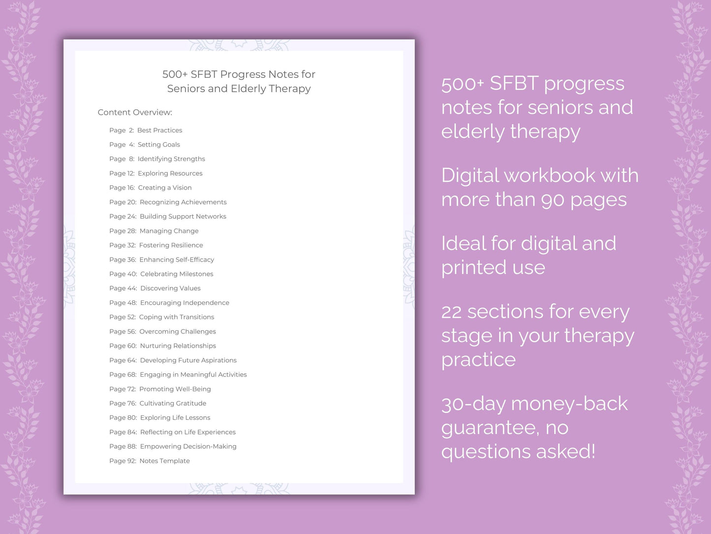 Seniors and Elderly Solution-Focused Brief Therapy (SFBT) Therapist Worksheets