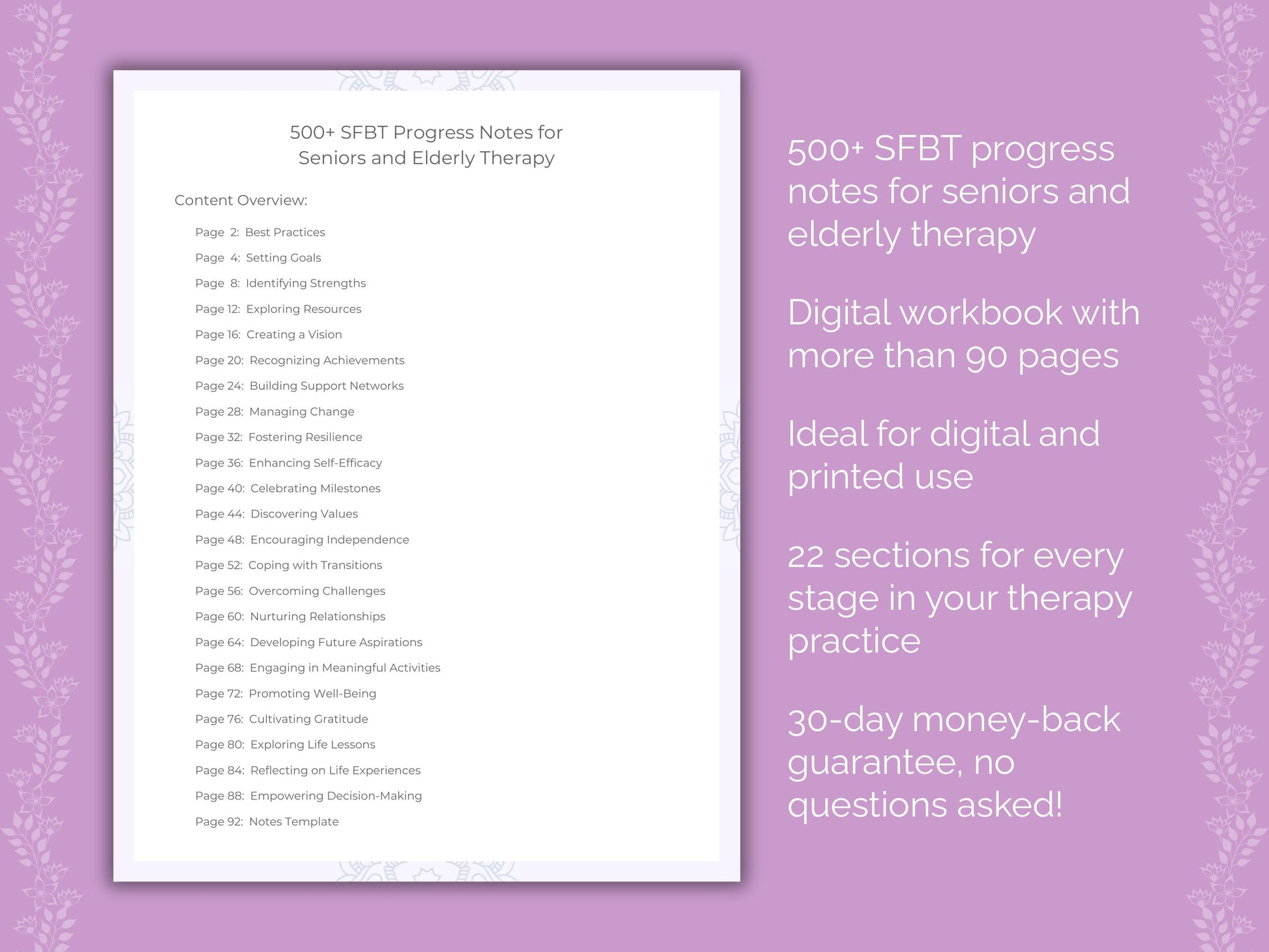 Seniors and Elderly Solution-Focused Brief Therapy (SFBT) Therapist Worksheets