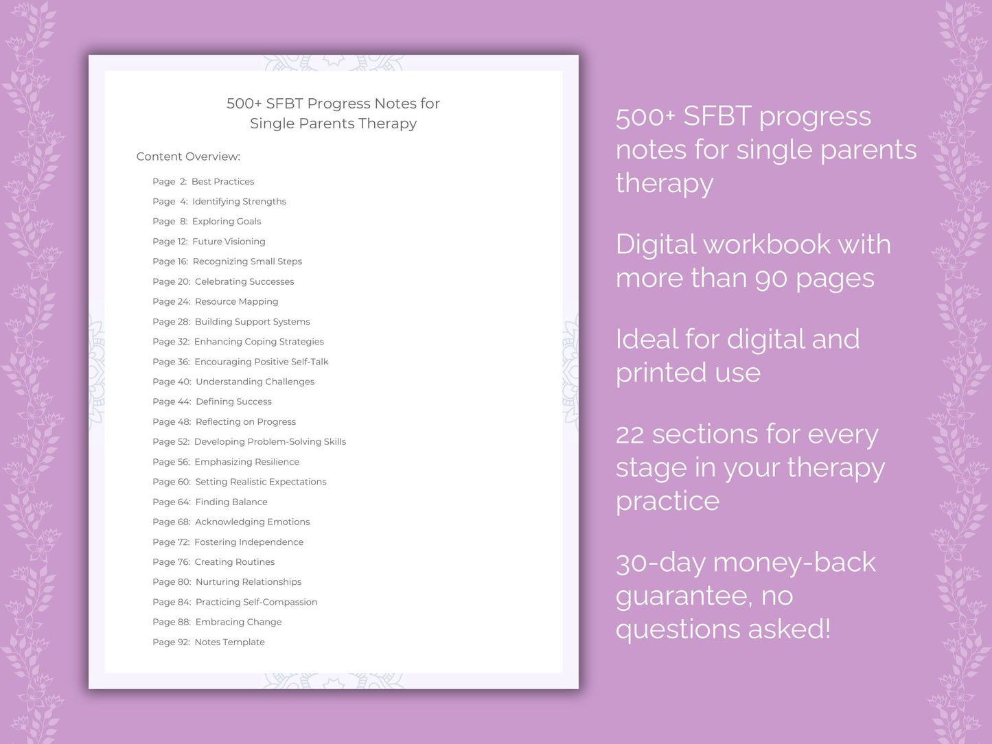 Single Parents Solution-Focused Brief Therapy (SFBT) Therapist Worksheets