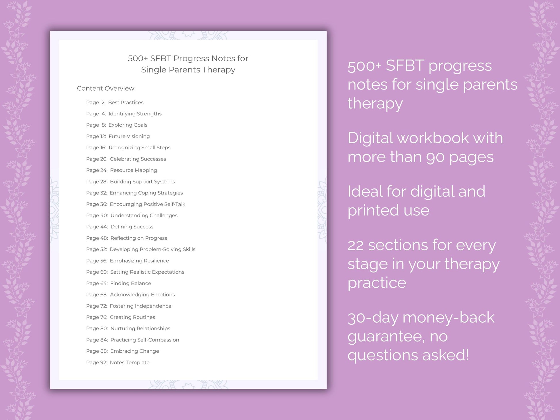 Single Parents Solution-Focused Brief Therapy (SFBT) Therapist Worksheets