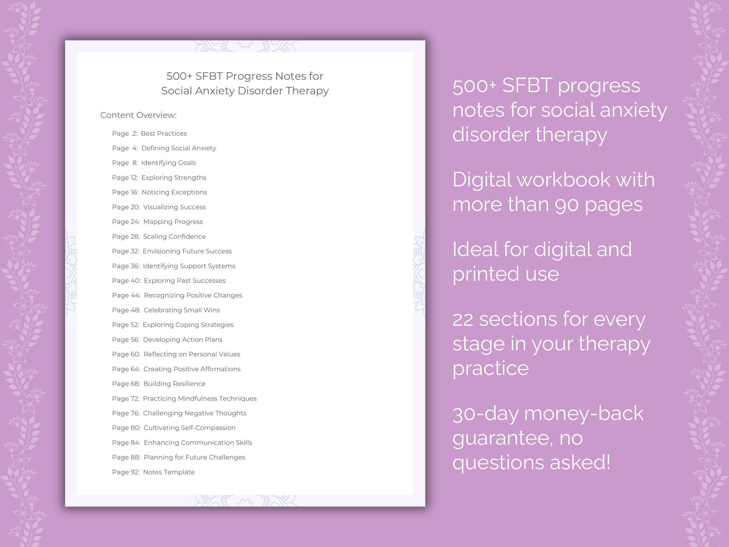 Social Anxiety Disorder Solution-Focused Brief Therapy (SFBT) Therapist Worksheets