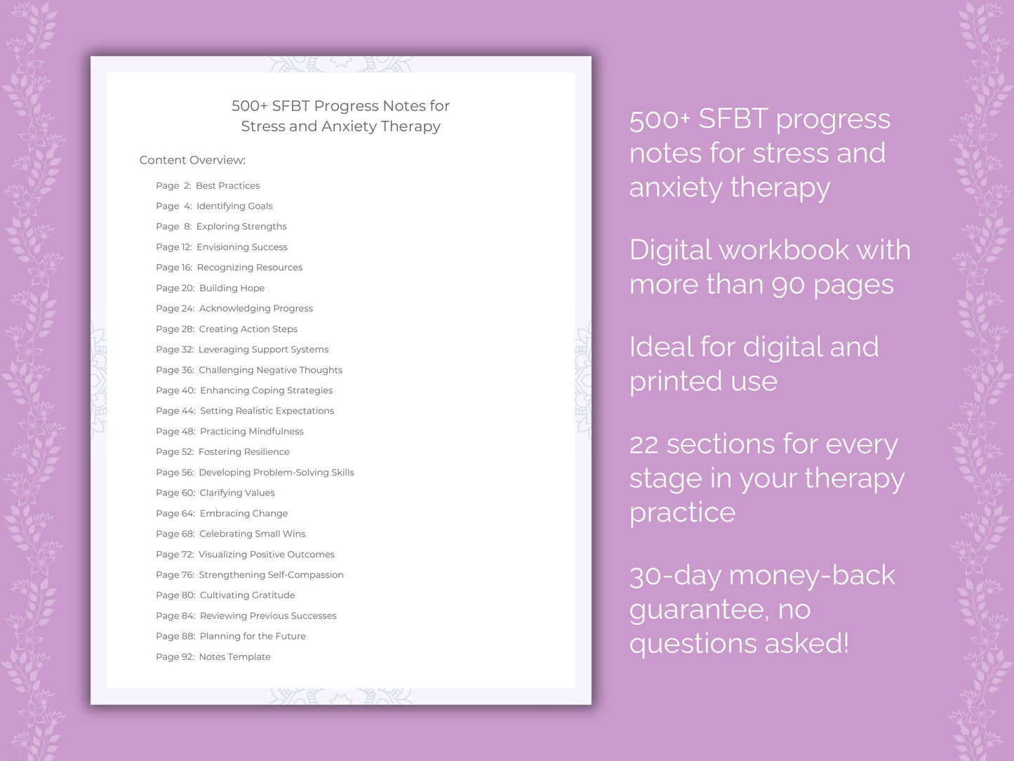 Stress and Anxiety Solution-Focused Brief Therapy (SFBT) Therapist Worksheets