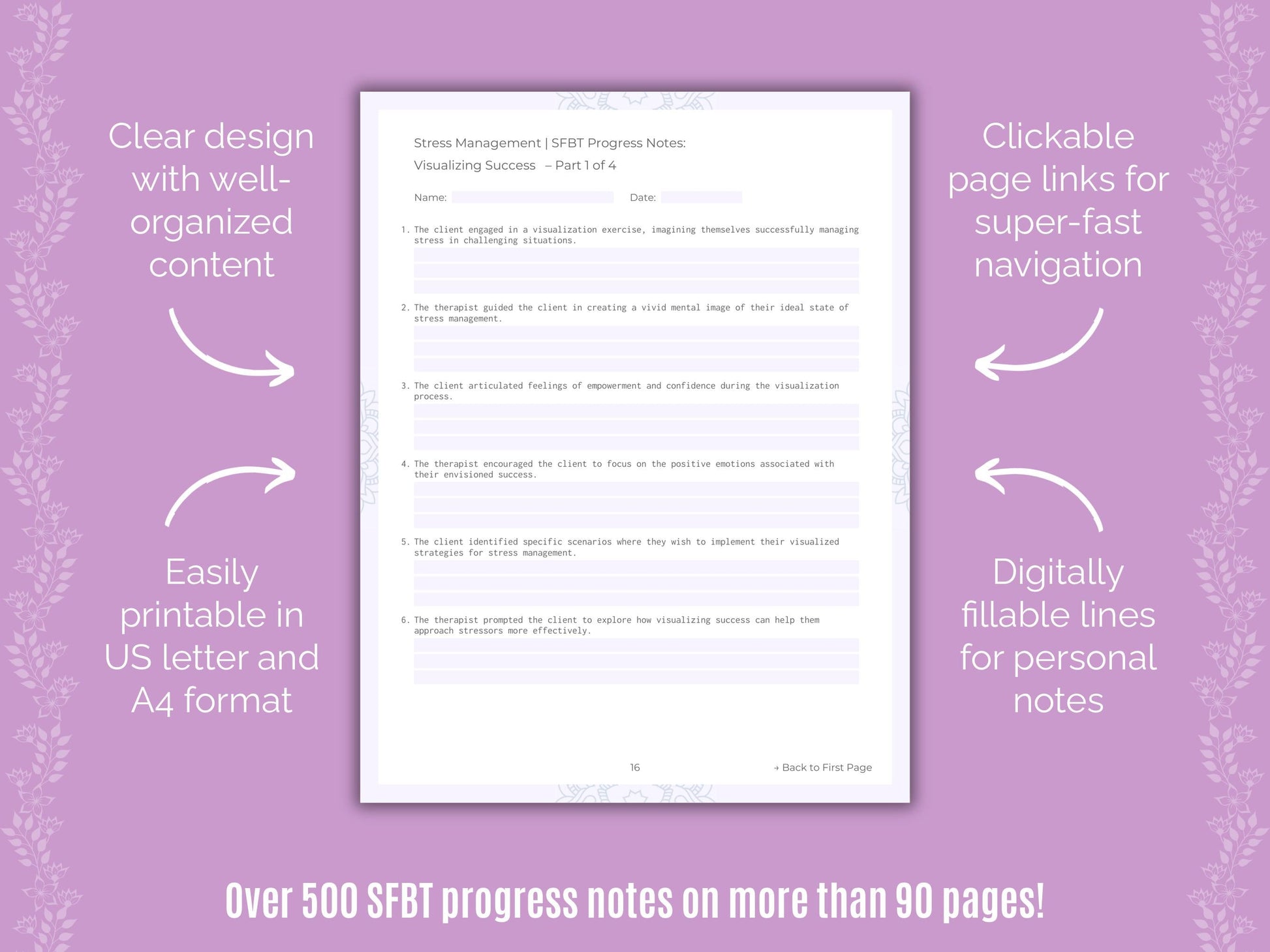 Stress Management Solution-Focused Brief Therapy (SFBT) Counseling Templates