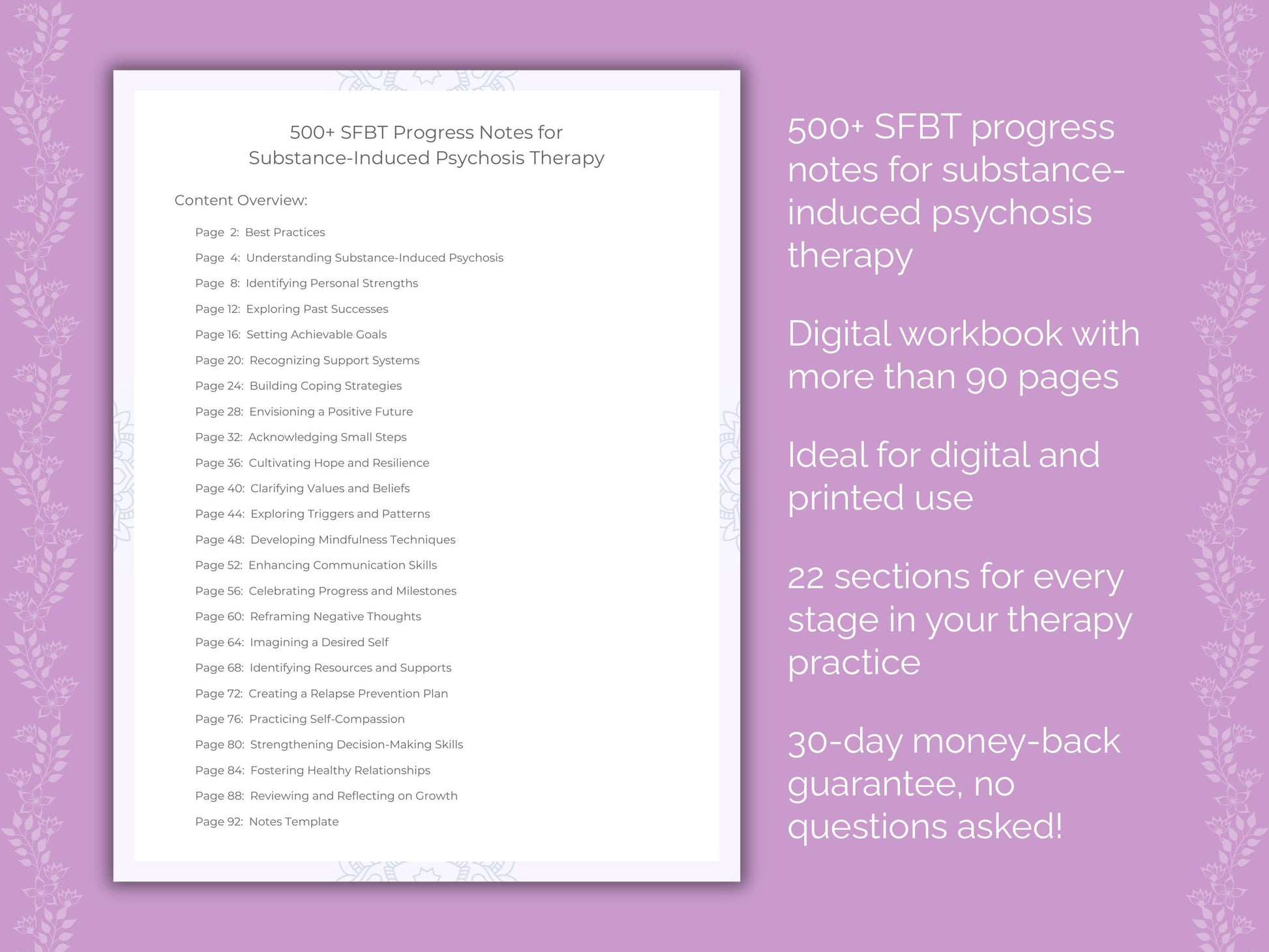 Substance-Induced Psychosis Solution-Focused Brief Therapy (SFBT) Therapist Worksheets