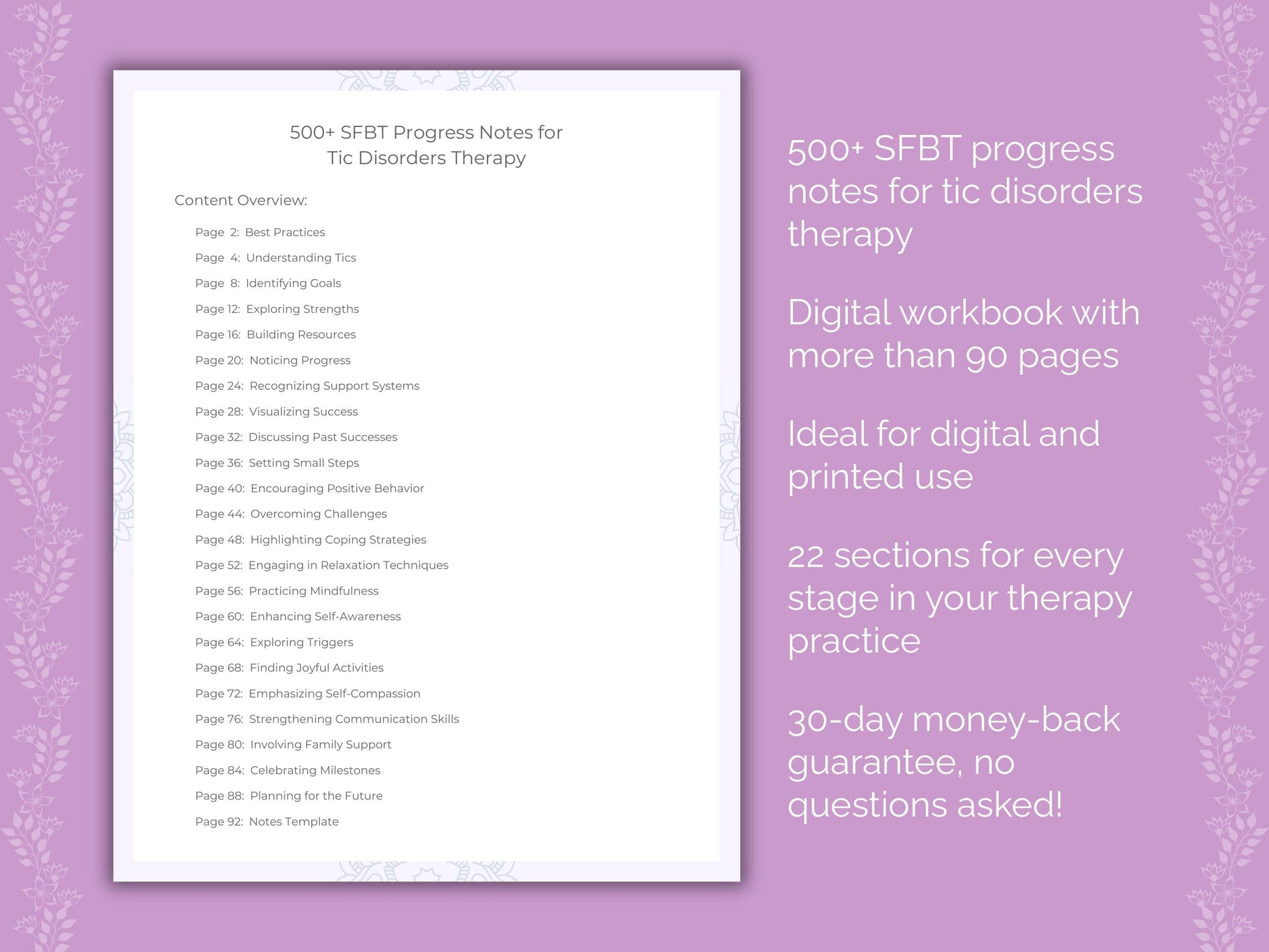 Tic Disorders Solution-Focused Brief Therapy (SFBT) Therapist Worksheets