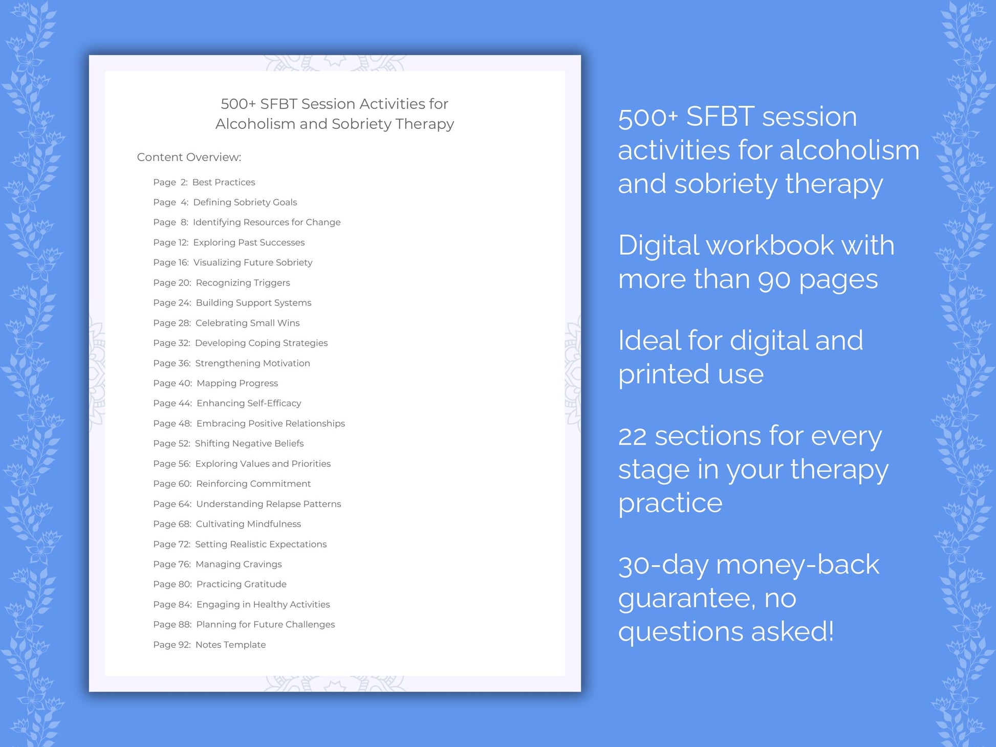 Alcoholism and Sobriety Solution-Focused Brief Therapy (SFBT) Therapist Worksheets