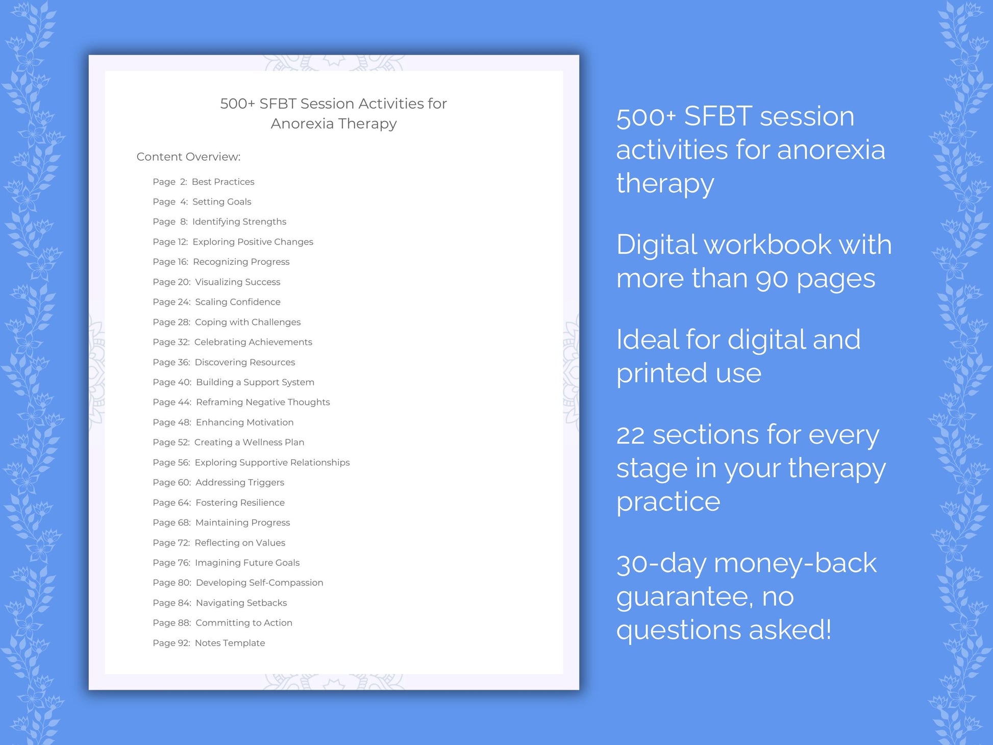 Anorexia Solution-Focused Brief Therapy (SFBT) Therapist Worksheets