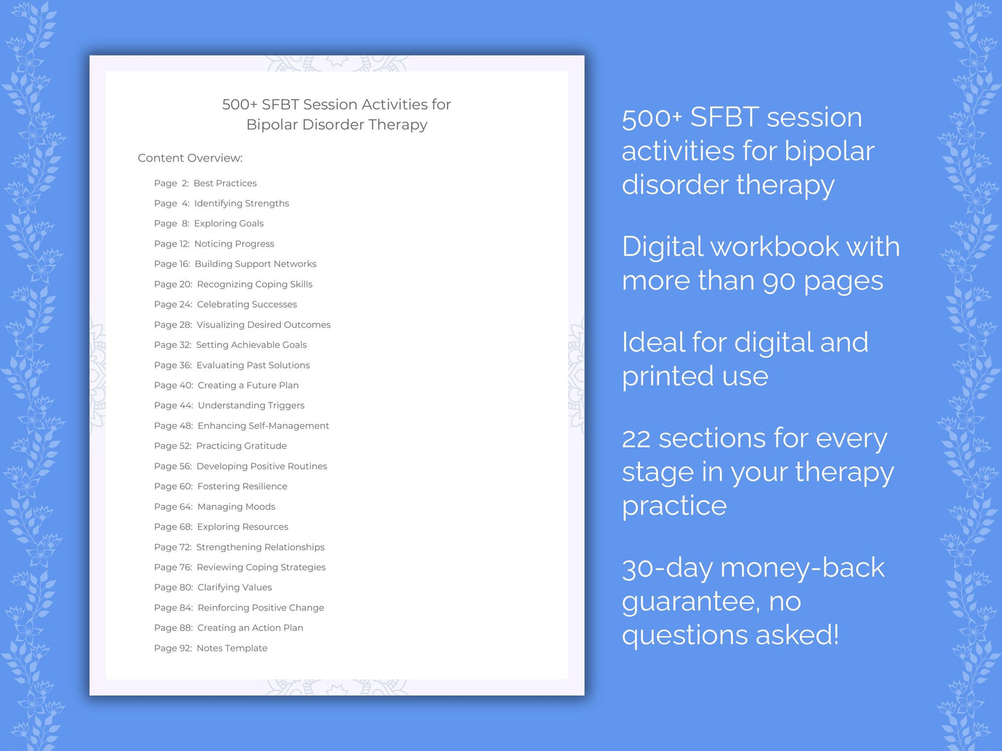 Bipolar Disorder Solution-Focused Brief Therapy (SFBT) Therapist Worksheets