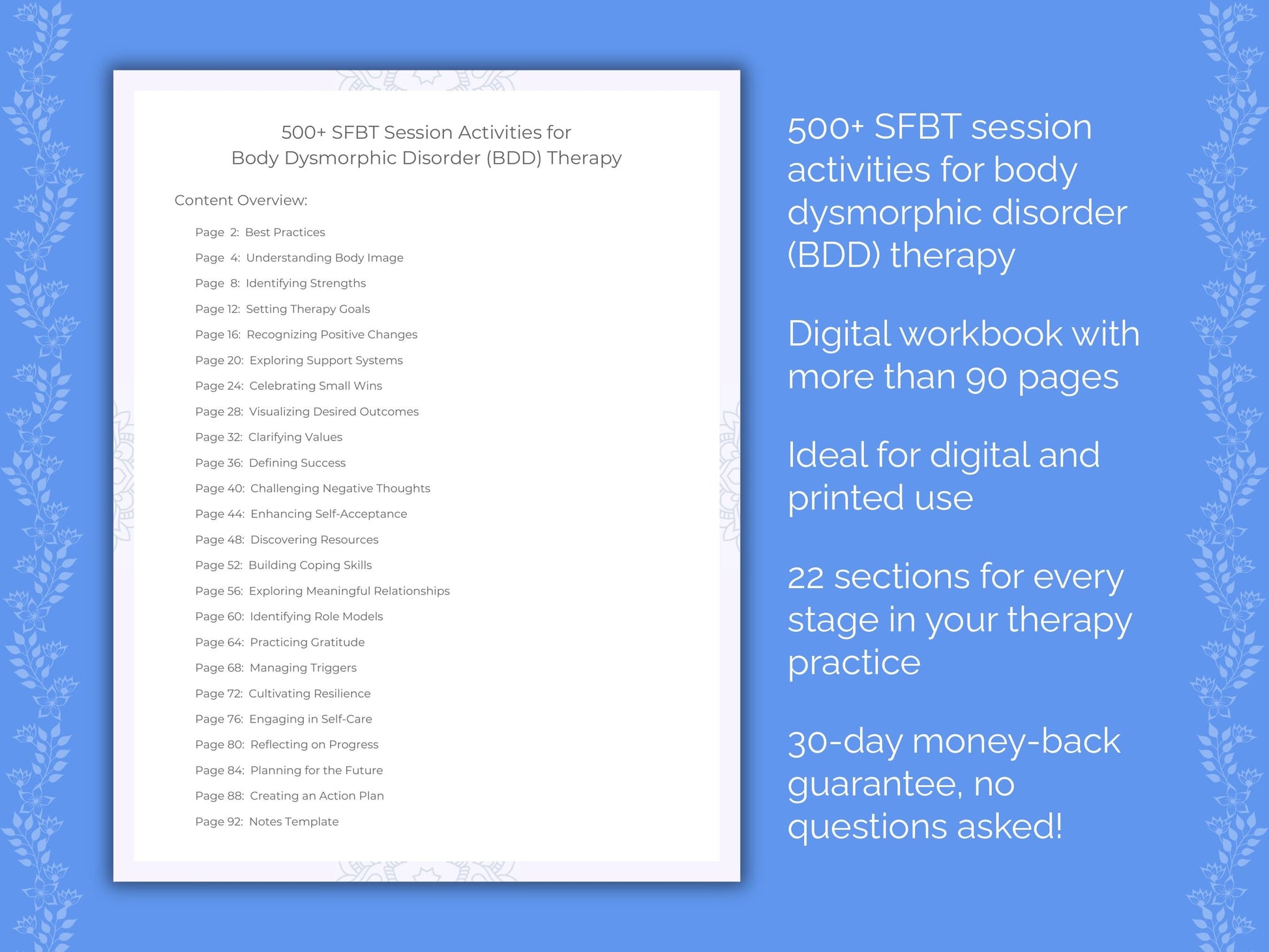 Body Dysmorphic Disorder (BDD) Solution-Focused Brief Therapy (SFBT) Therapist Worksheets