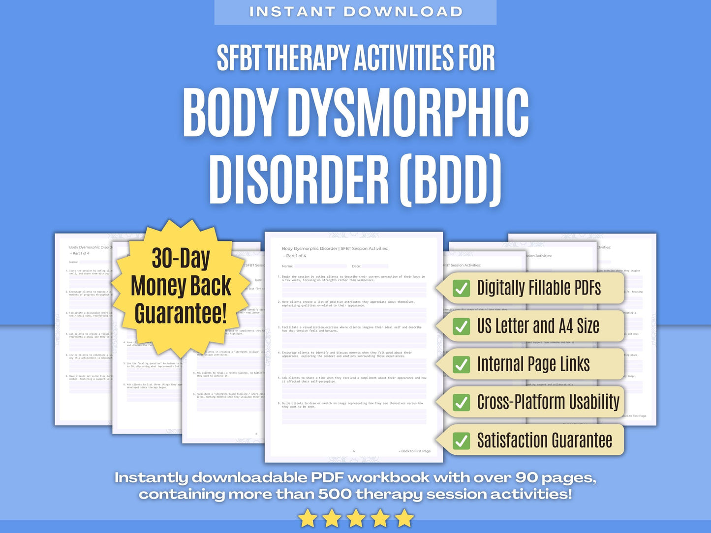 Body Dysmorphic Disorder (BDD) Solution-Focused Brief Therapy (SFBT) Psychology Workbooks