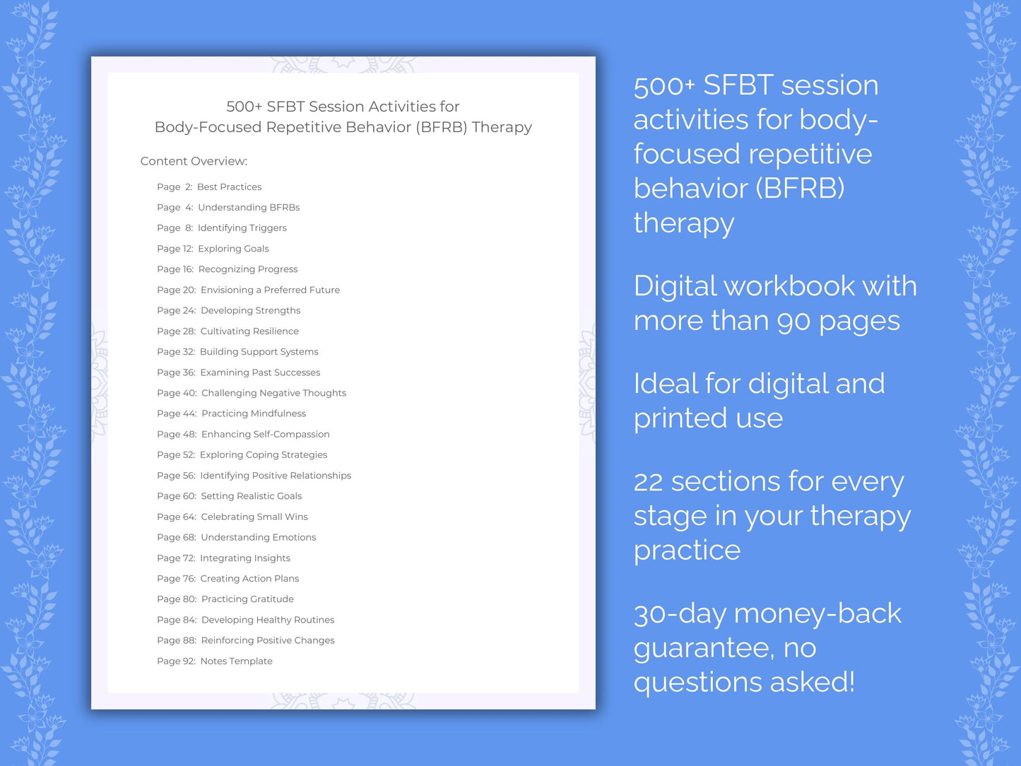 Body-Focused Repetitive Behavior (BFRB) Solution-Focused Brief Therapy (SFBT) Therapist Worksheets