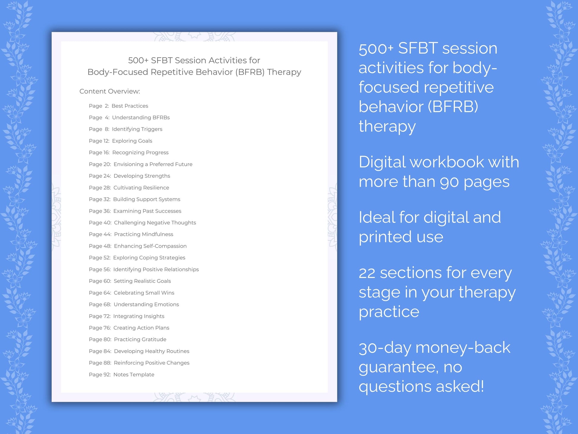 Body-Focused Repetitive Behavior (BFRB) Solution-Focused Brief Therapy (SFBT) Therapist Worksheets