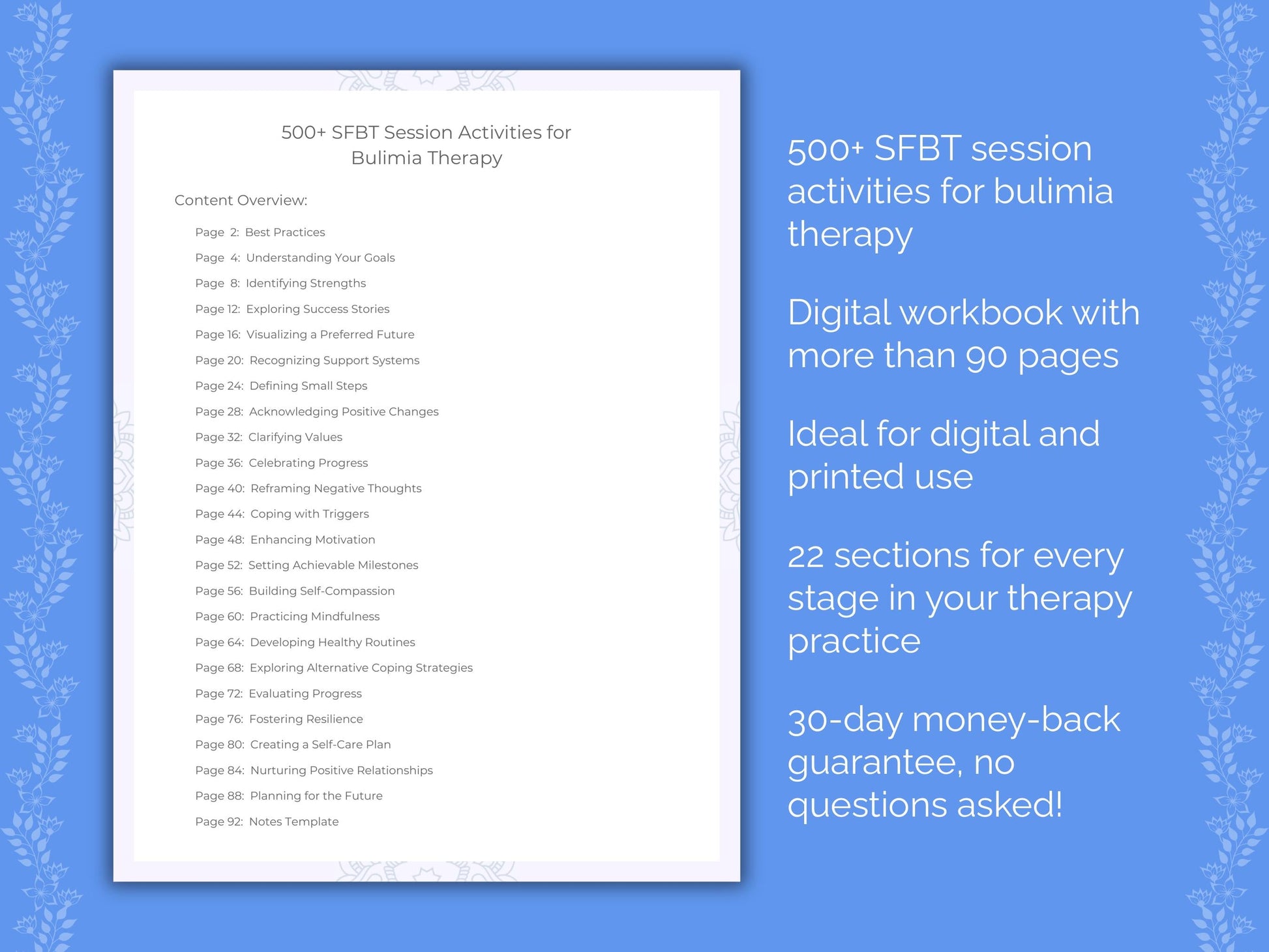 Bulimia Solution-Focused Brief Therapy (SFBT) Therapist Worksheets