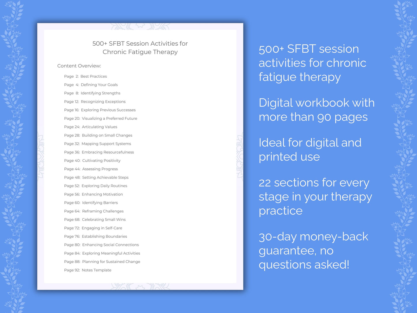 Chronic Fatigue Solution-Focused Brief Therapy (SFBT) Therapist Worksheets