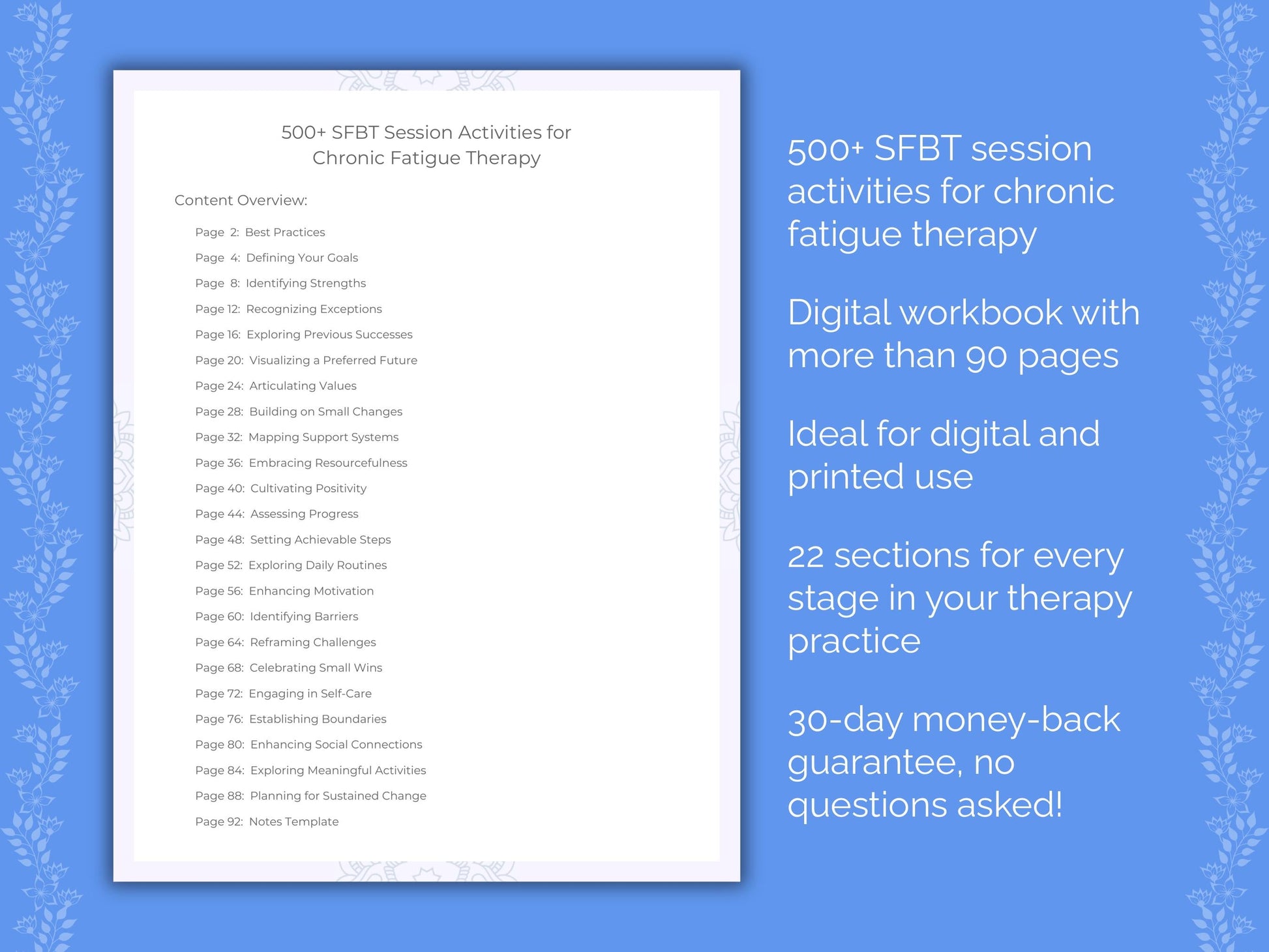 Chronic Fatigue Solution-Focused Brief Therapy (SFBT) Therapist Worksheets