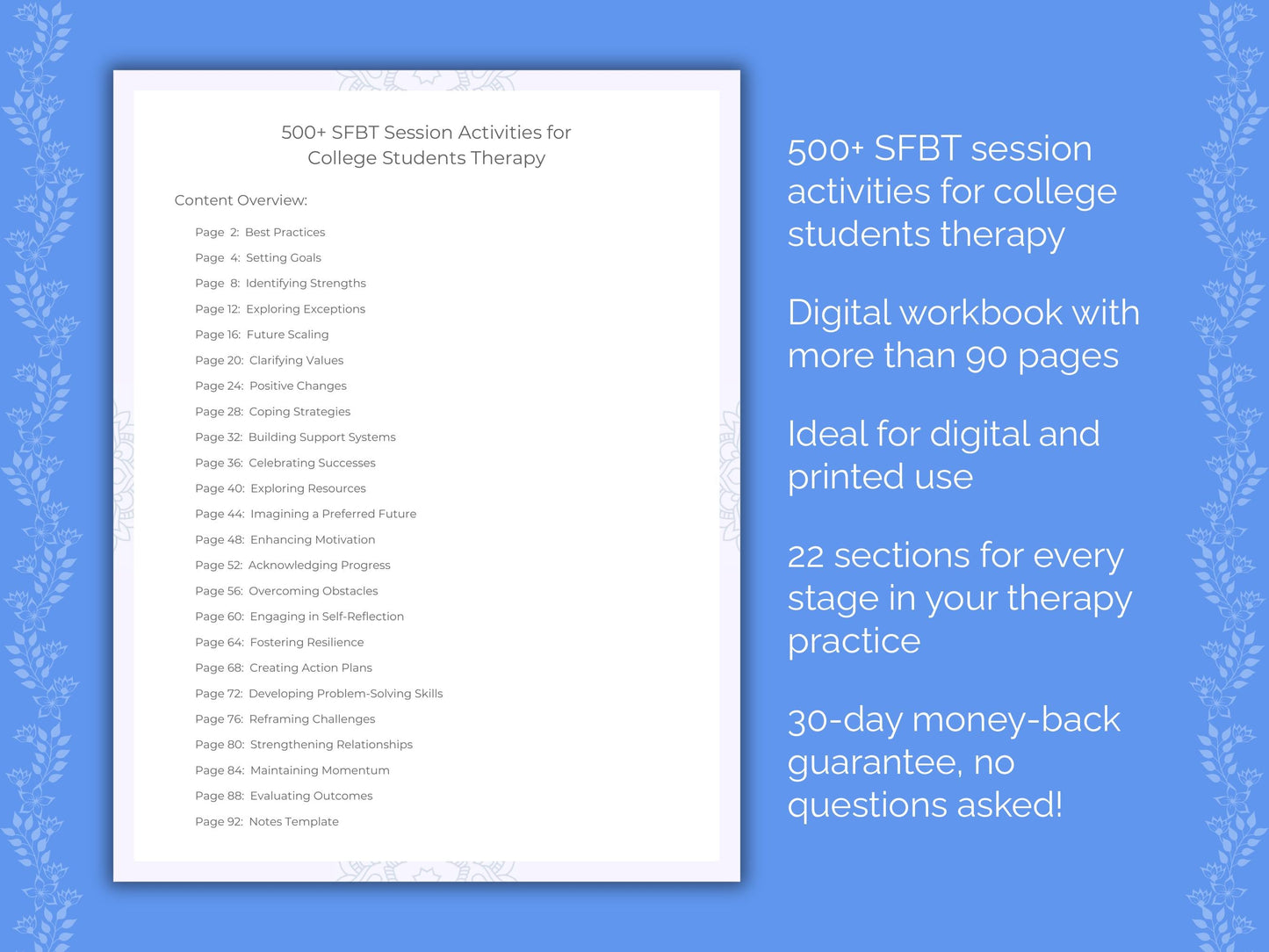 College Students Solution-Focused Brief Therapy (SFBT) Therapist Worksheets