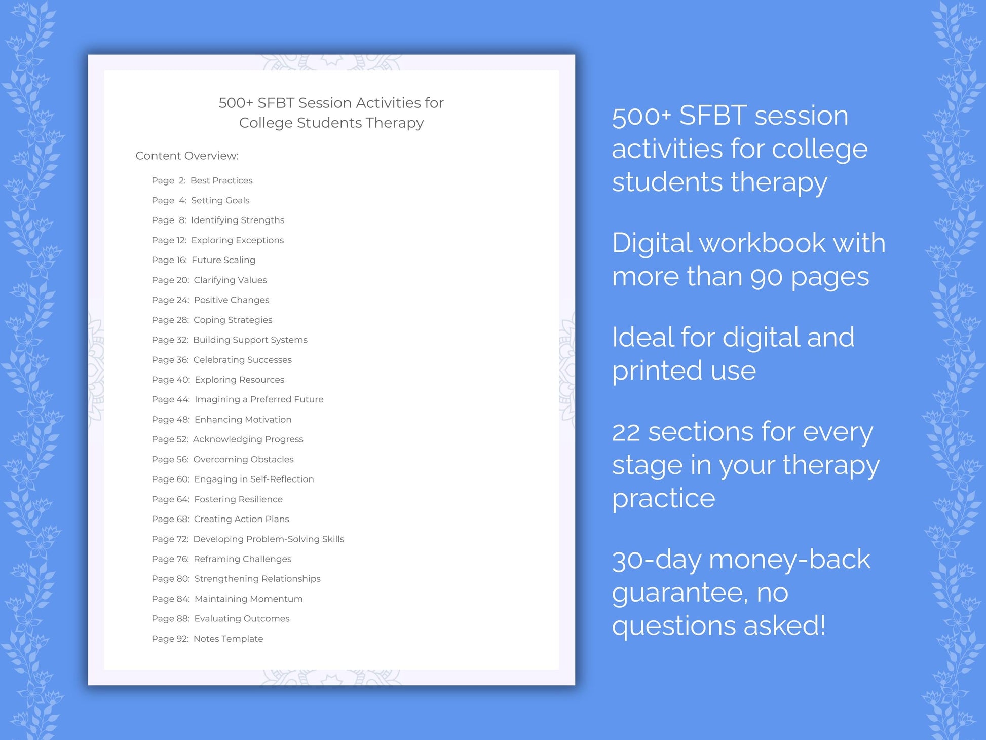 College Students Solution-Focused Brief Therapy (SFBT) Therapist Worksheets