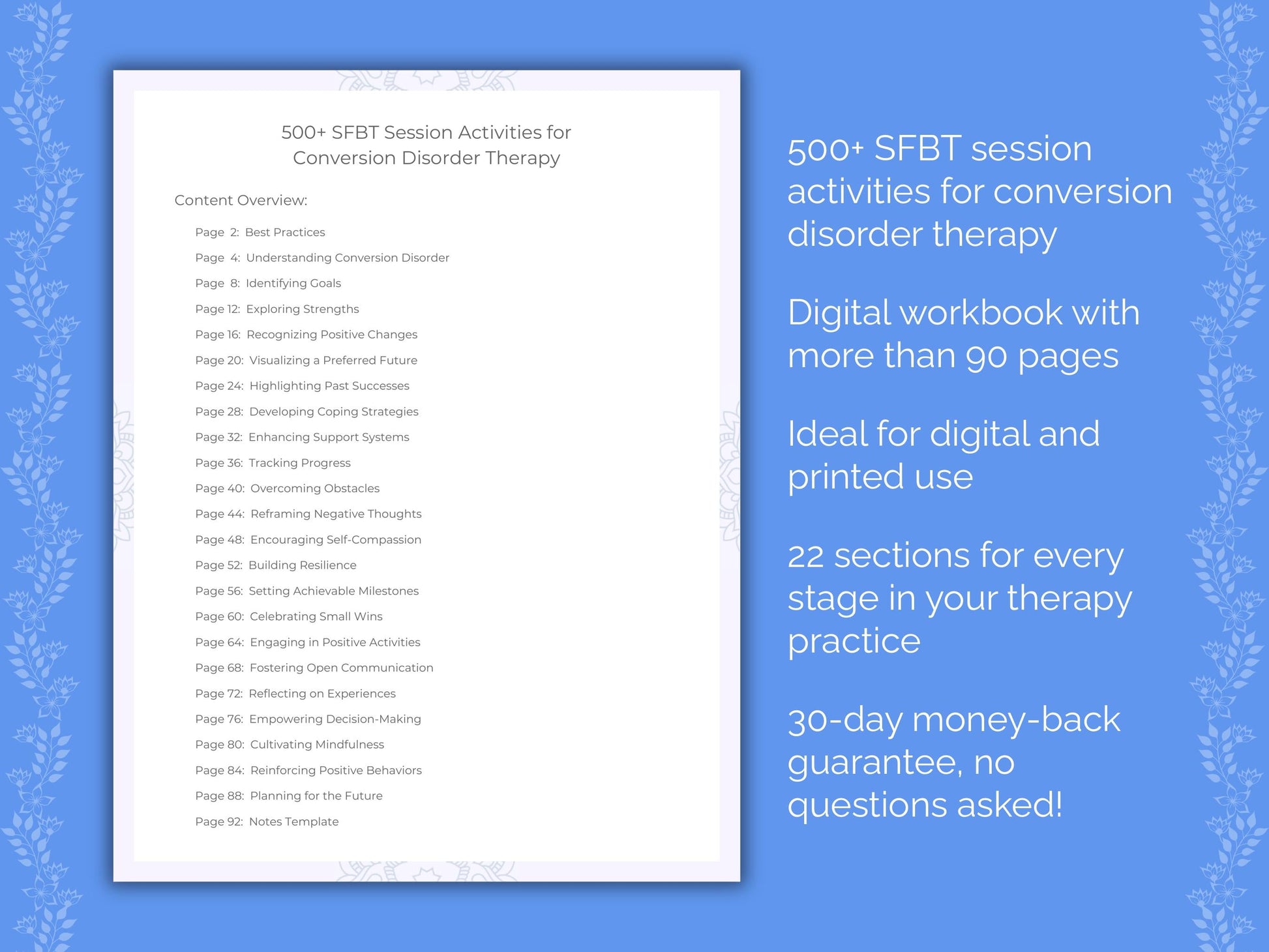 Conversion Disorder Solution-Focused Brief Therapy (SFBT) Therapist Worksheets