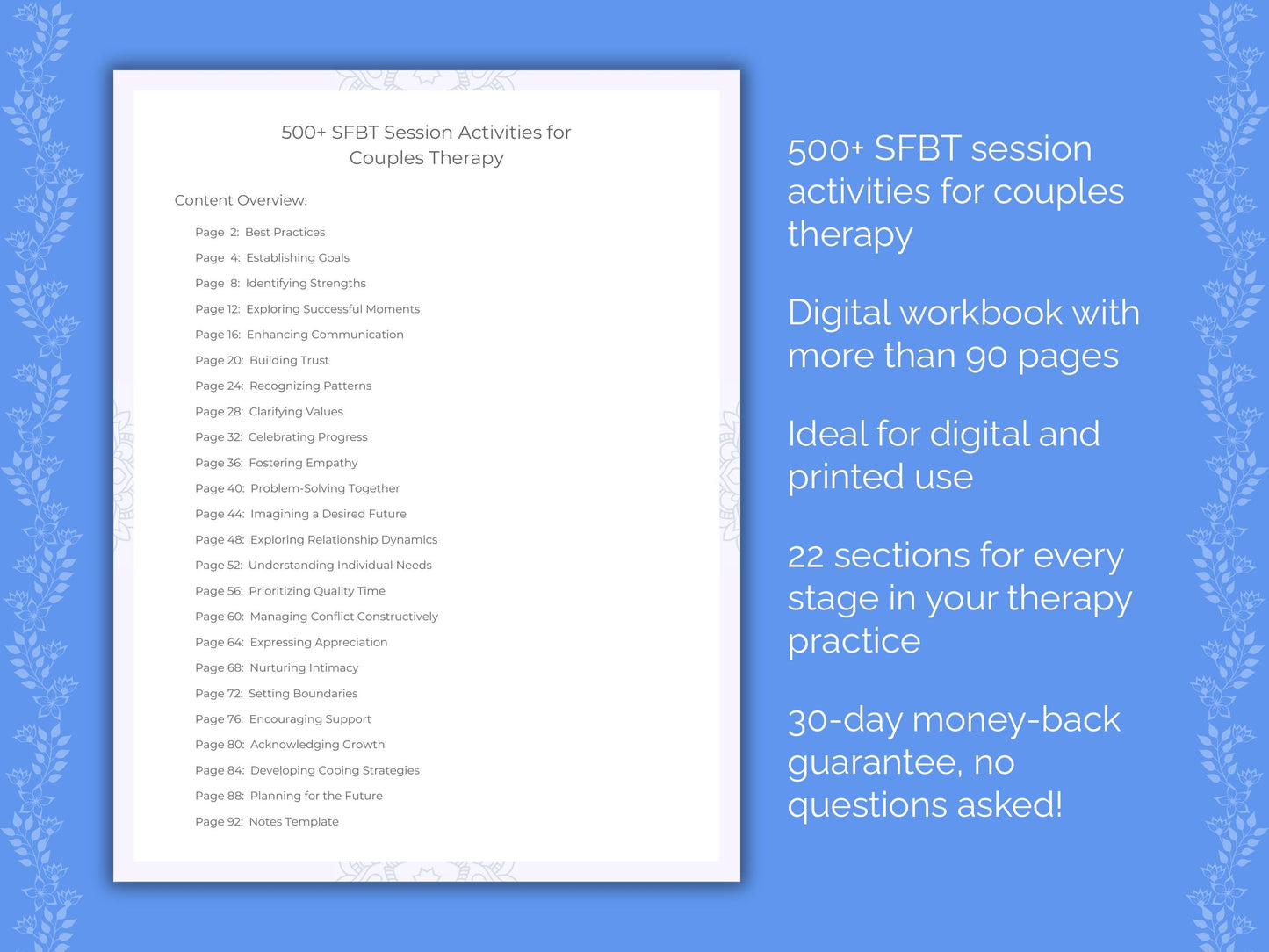 Couples Solution-Focused Brief Therapy (SFBT) Therapist Worksheets