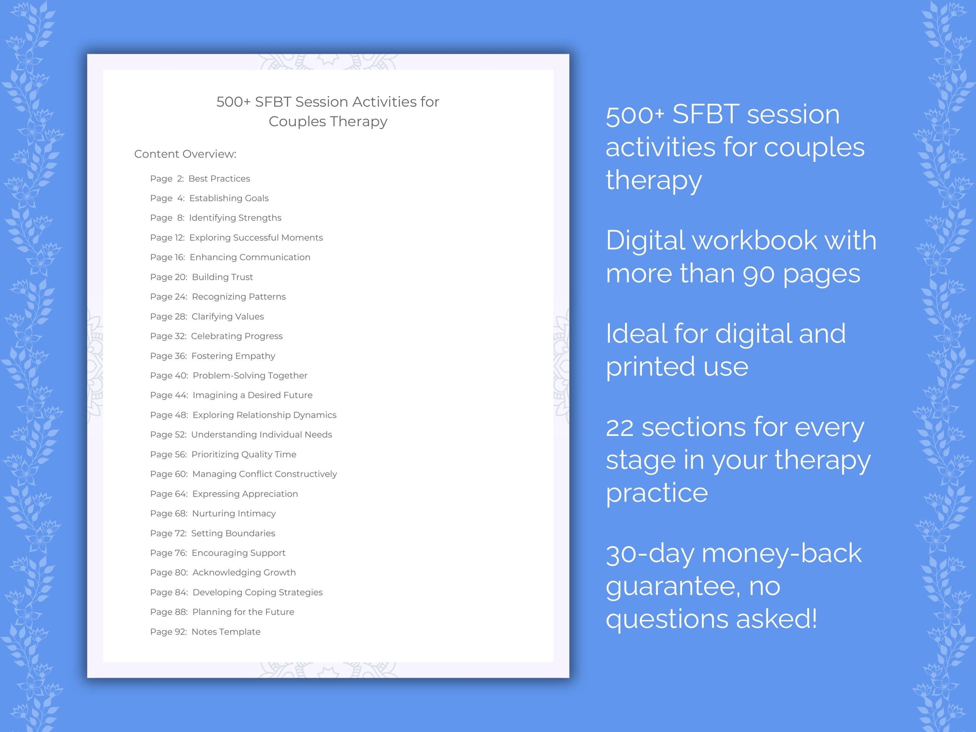 Couples Solution-Focused Brief Therapy (SFBT) Therapist Worksheets