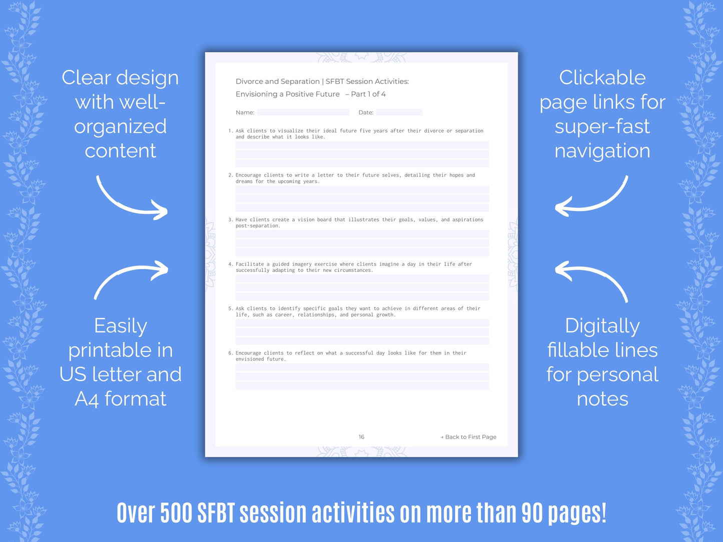 Divorce and Separation Solution-Focused Brief Therapy (SFBT) Counseling Templates