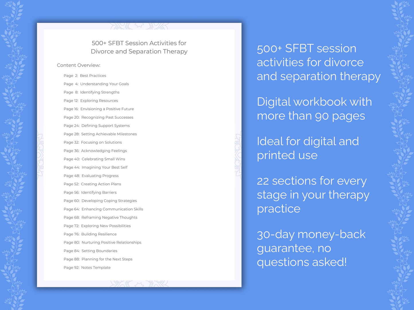 Divorce and Separation Solution-Focused Brief Therapy (SFBT) Therapist Worksheets