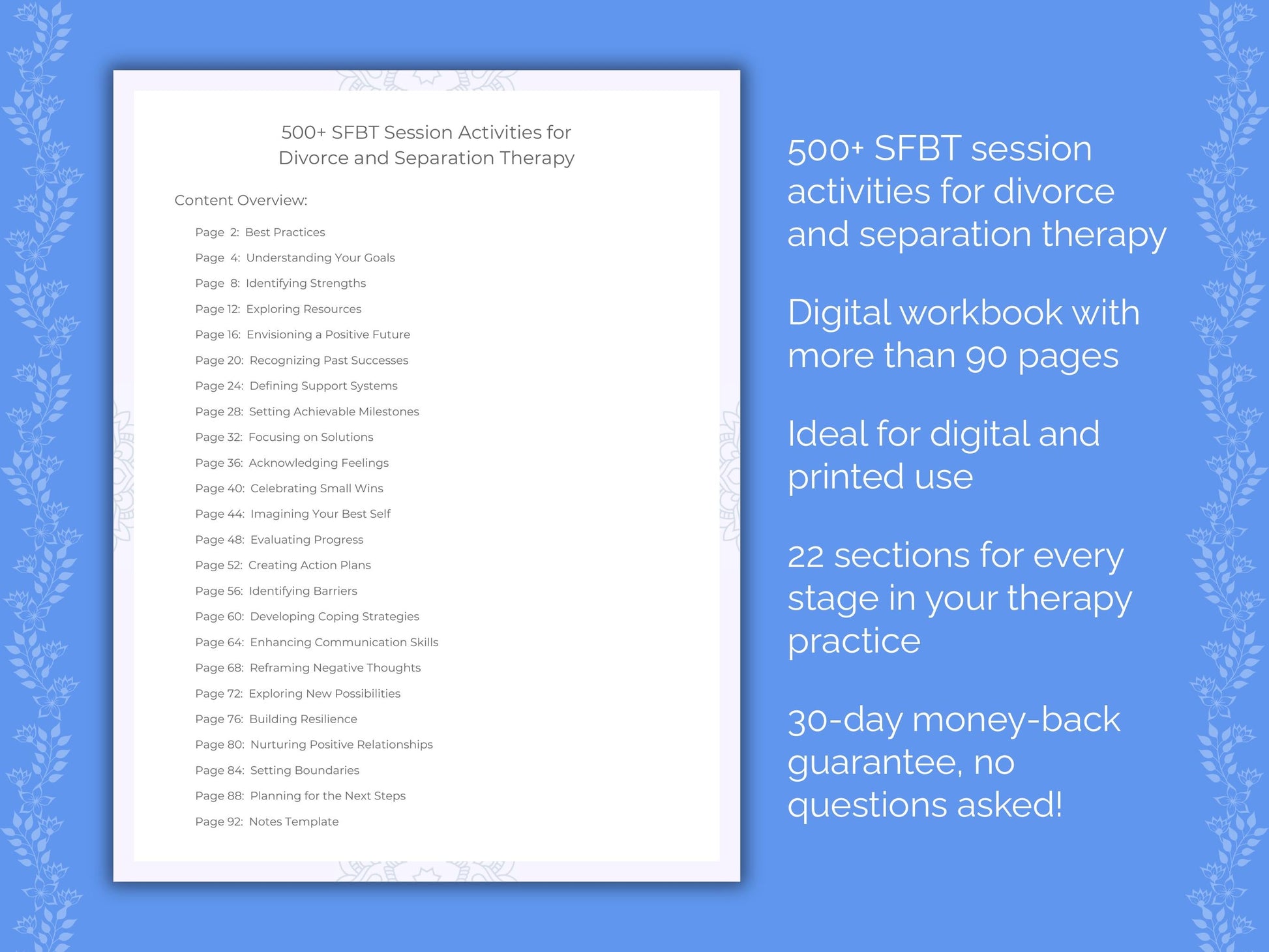 Divorce and Separation Solution-Focused Brief Therapy (SFBT) Therapist Worksheets