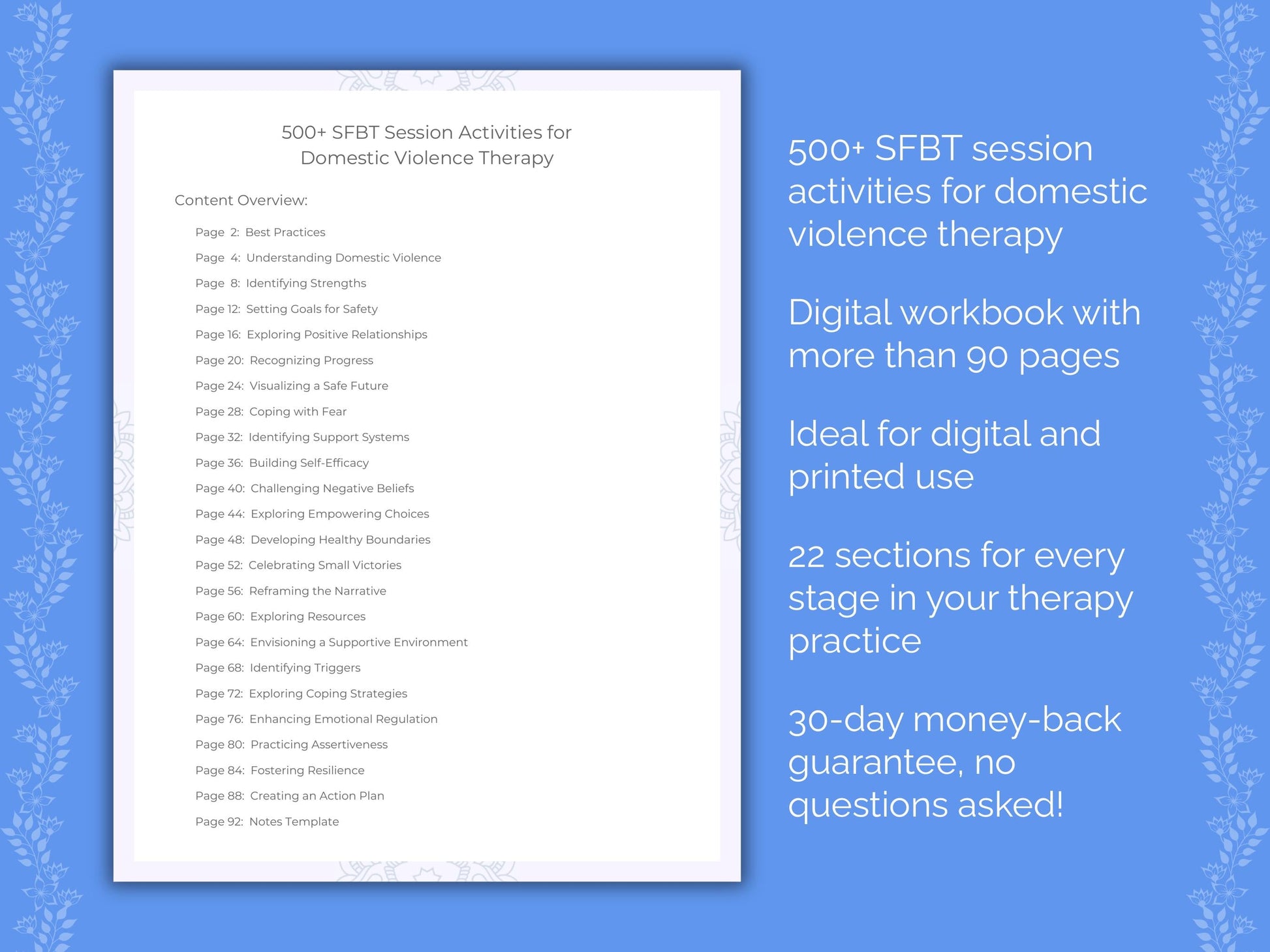 Domestic Violence Solution-Focused Brief Therapy (SFBT) Therapist Worksheets